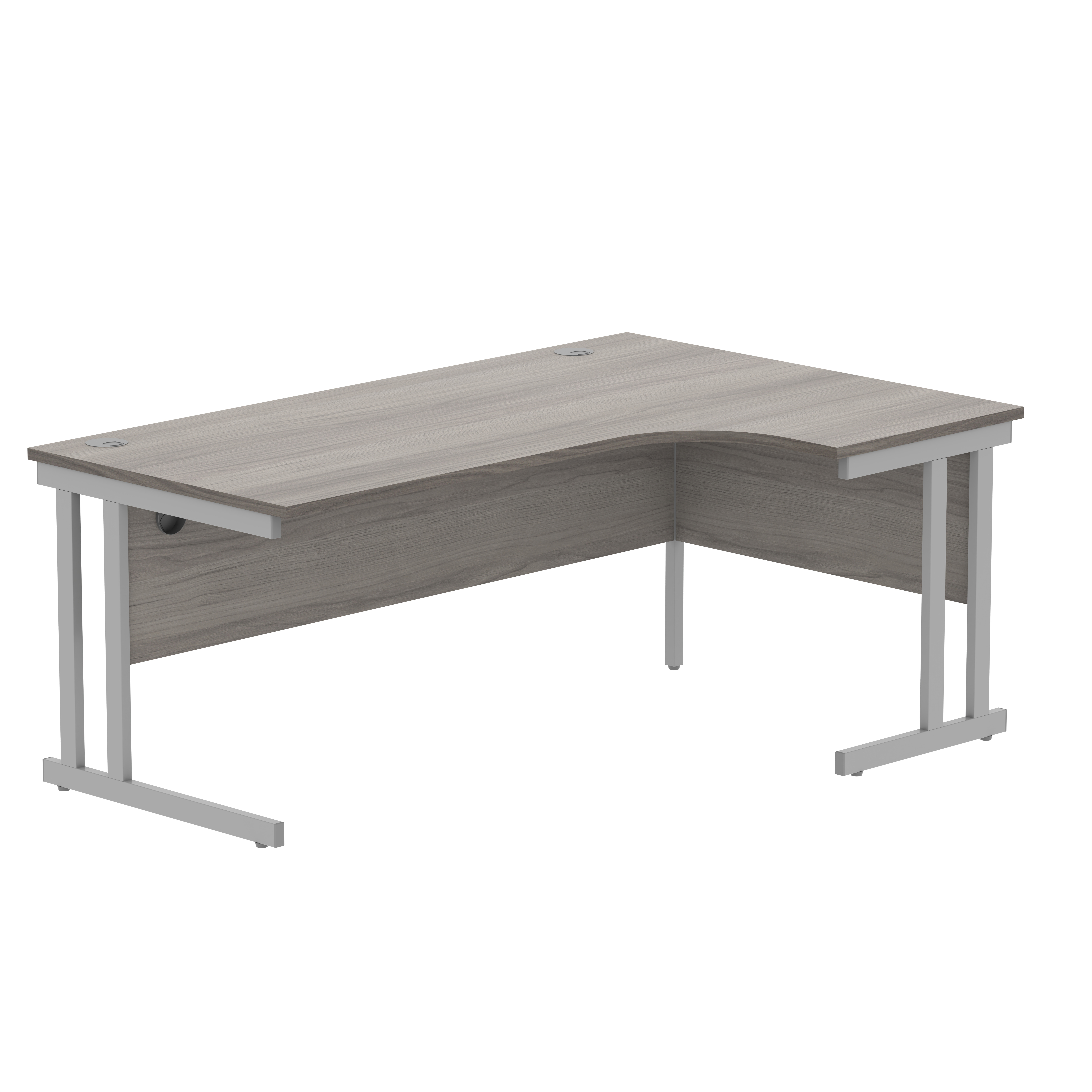 Office+Right+Hand+Corner+Desk+with+Steel+Double+Upright+Cantilever+Frame+%28FSC%29+1800X1200+Grey+Oak%2FSilver