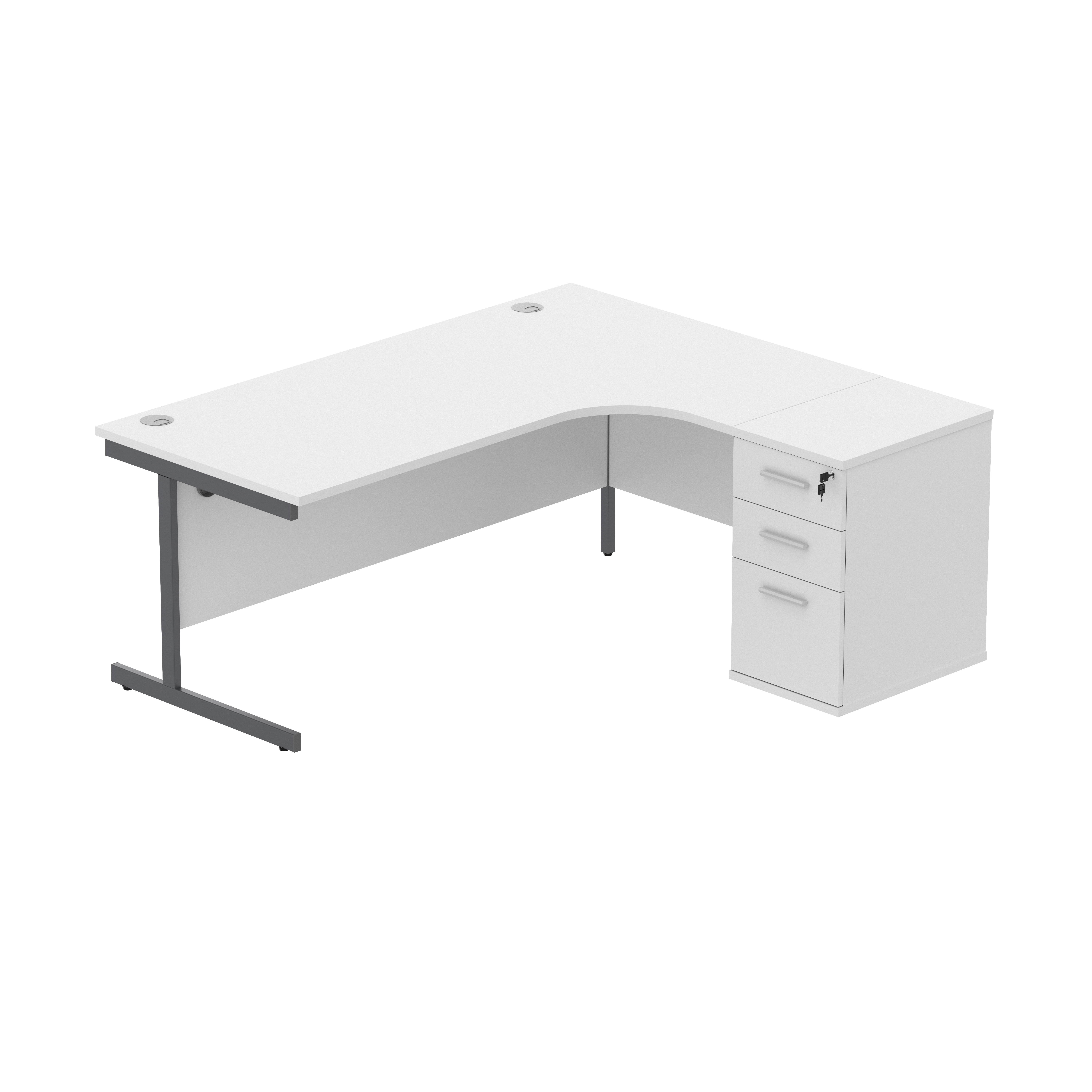 Single Upright Right Hand Radial Desk + Desk High Pedestal (FSC) | 600mm Deep Pedestal | 1800 X 1200 | Arctic White/Graphite thumbnail 2