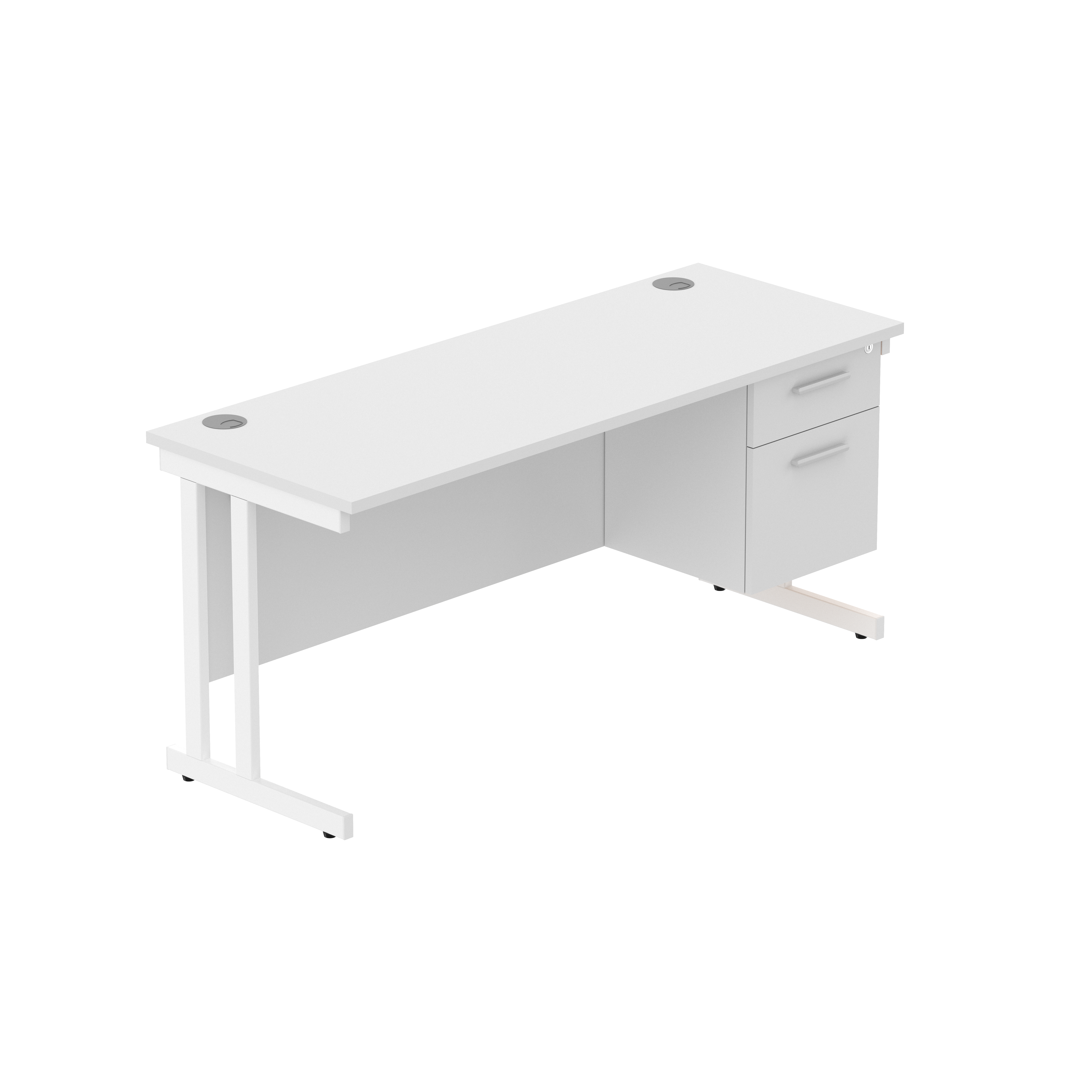 Office Rectangular Desk with Steel Double Upright Cantilever Legs + 2 Drawer Fixed Pedestal (FSC) | 1600X600 | Arctic White/White