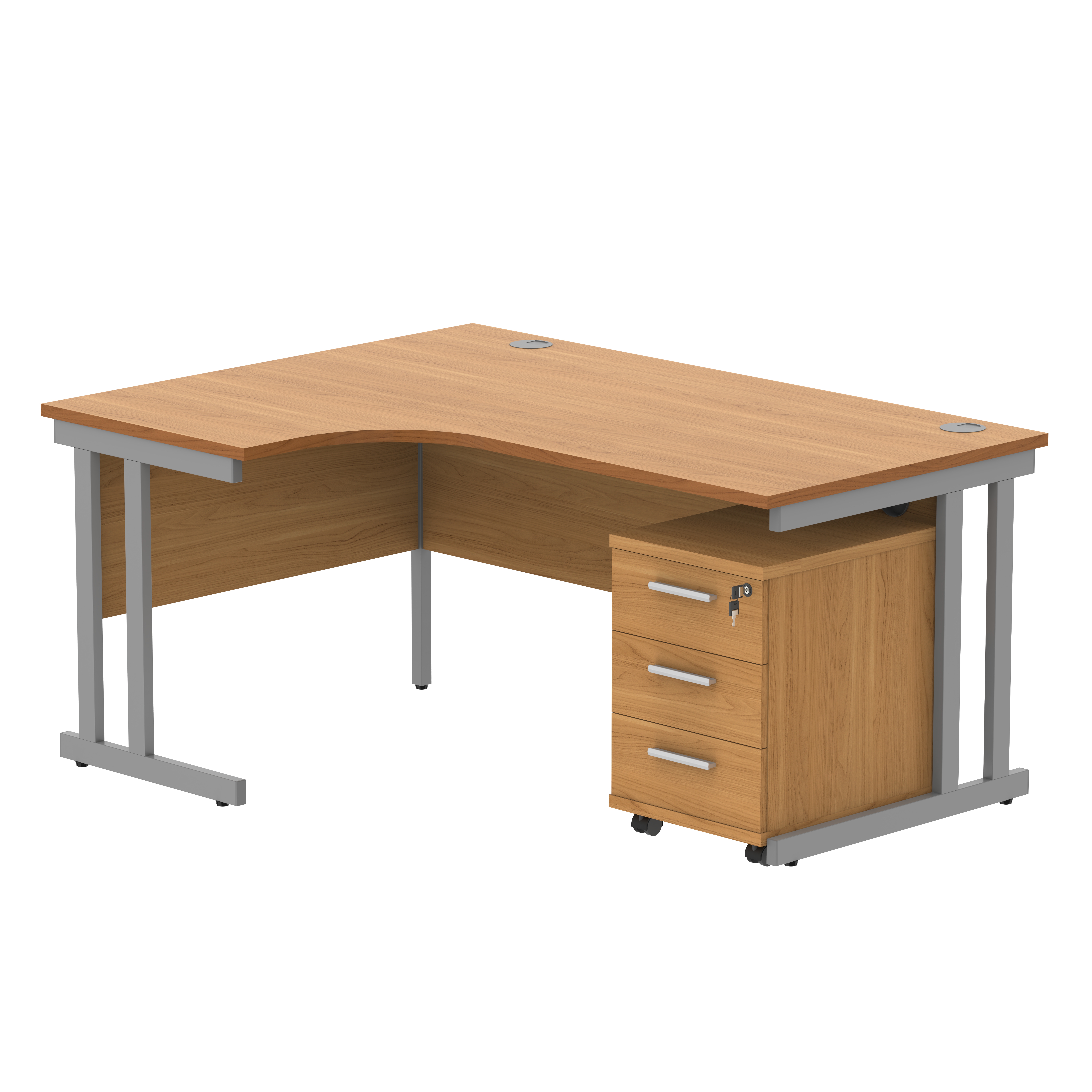 Double+Upright+Left+Hand+Radial+Desk+%2B+3+Drawer+Mobile+Under+Desk+Pedestal+%28FSC%29+1600X1200+Norwegian+Beech%2FSilver