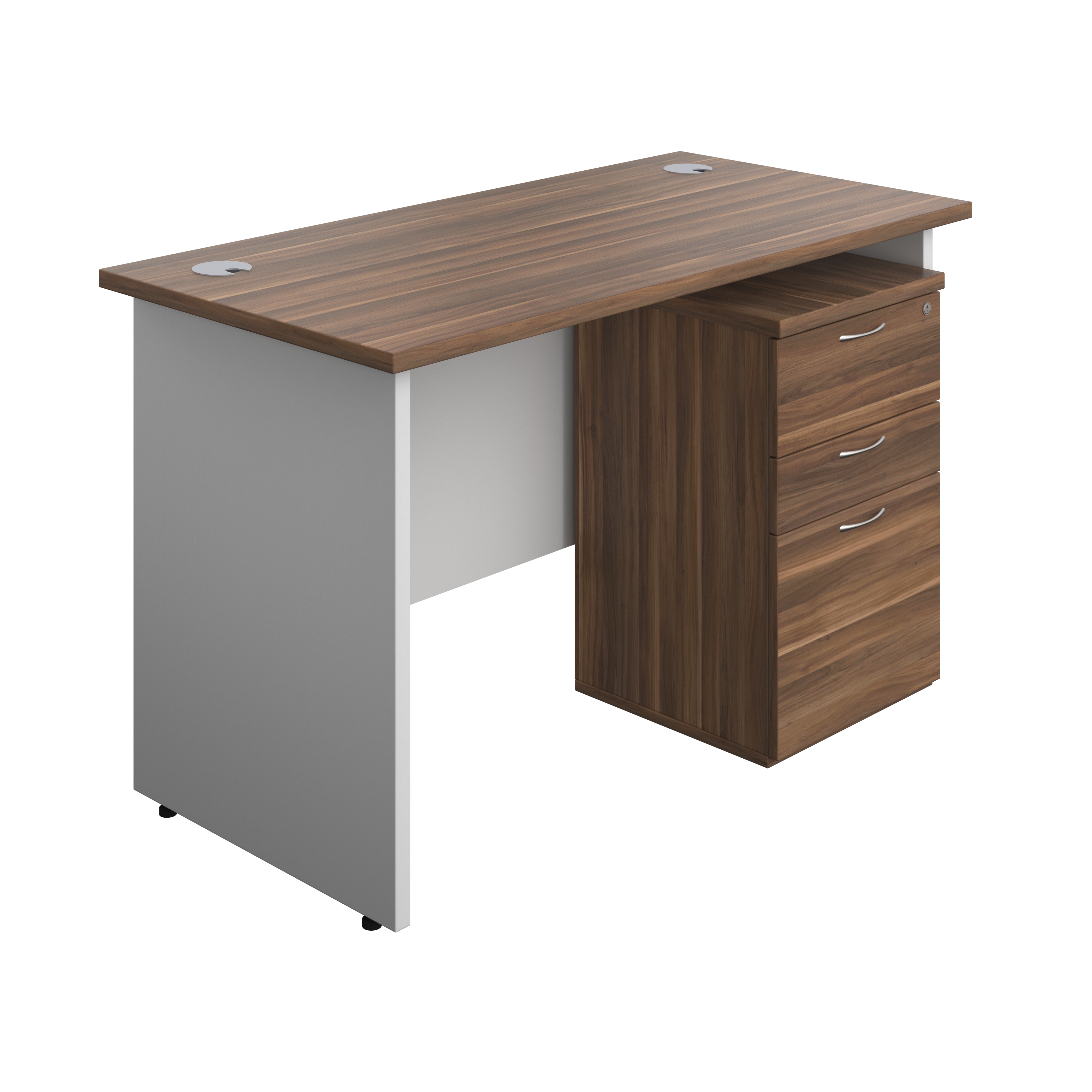 Panel Plus Rectangular Desk + 3 Drawer Under Desk Pedestal Bundle (FSC) | 1200X600 | Dark Walnut/White