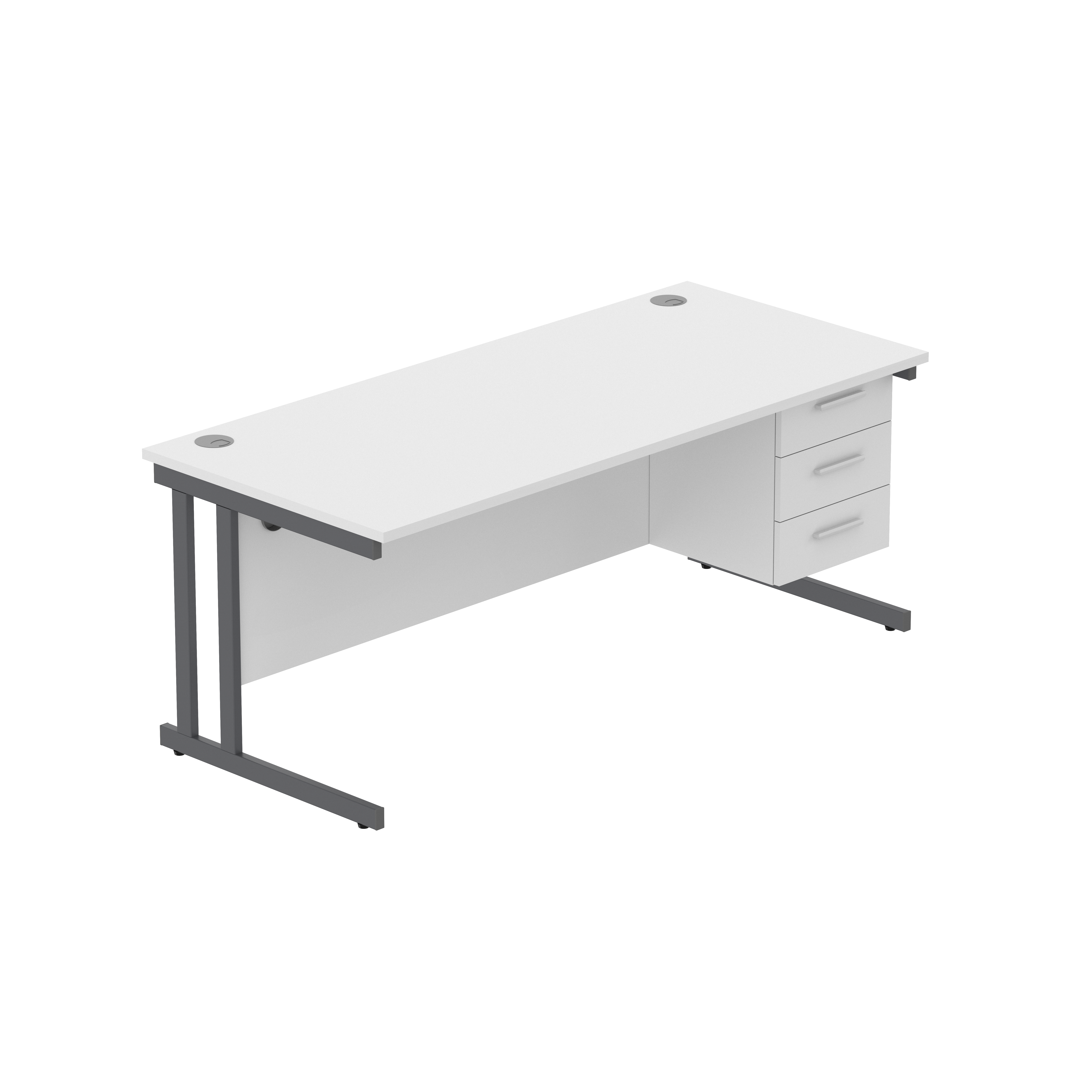 Office Rectangular Desk with Steel Double Upright Cantilever Legs + 3 Drawer Fixed Pedestal (FSC) | 1800X800 | Arctic White/Graphite thumbnail 2