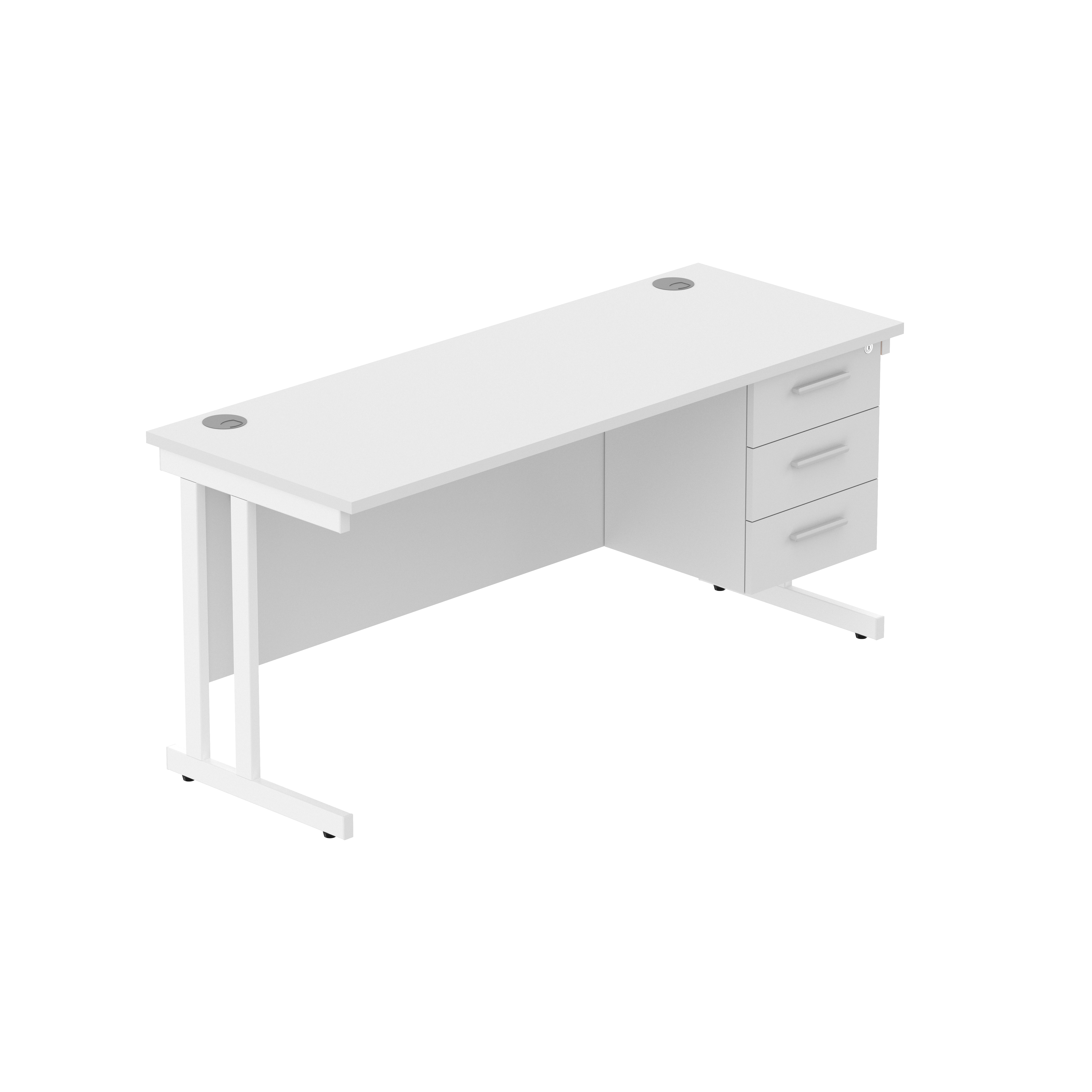 Office Rectangular Desk with Steel Double Upright Cantilever Legs + 3 Drawer Fixed Pedestal (FSC) | 1600X600 | Arctic White/White