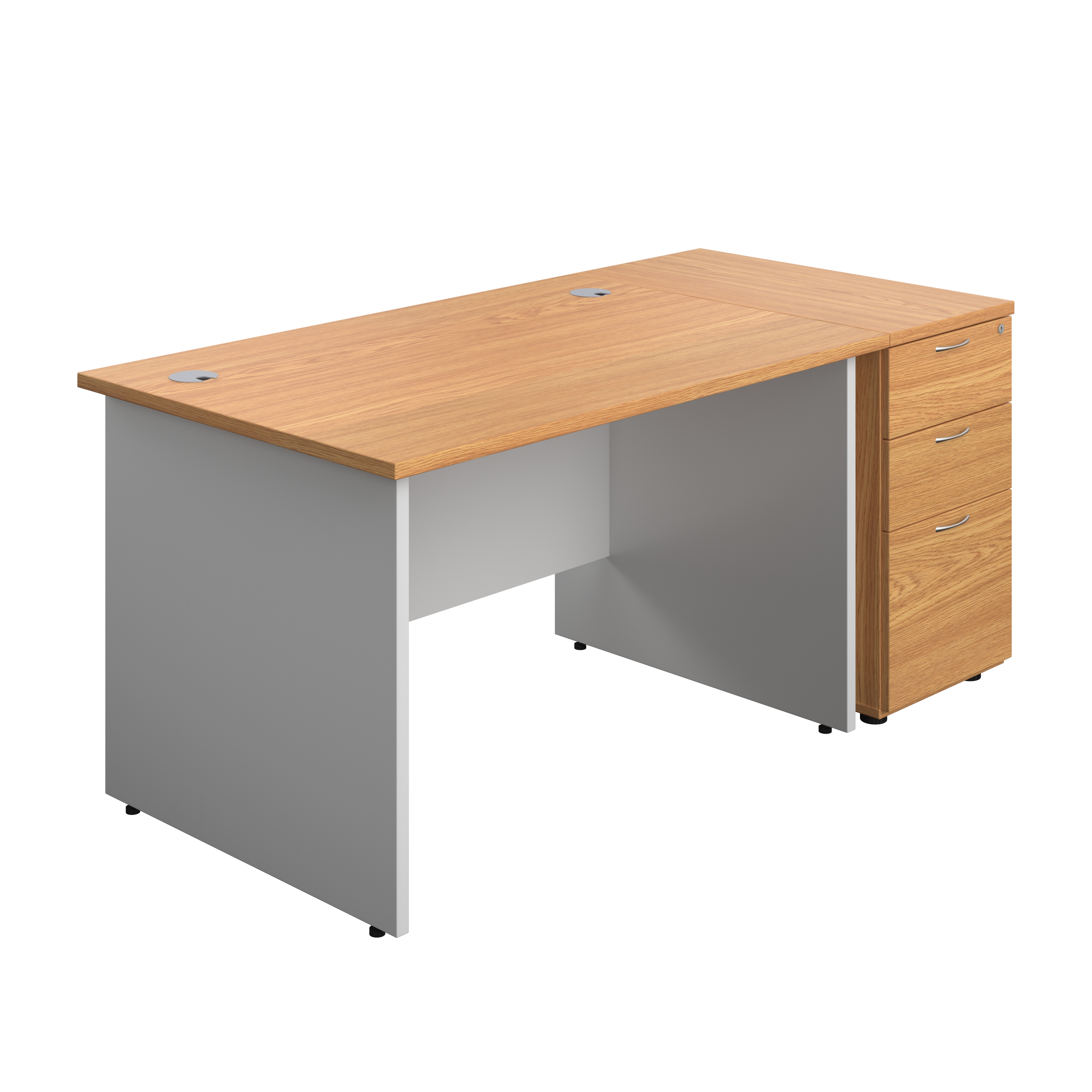 Panel Plus Rectangular Desk + Matching 3 Drawer Desk High Pedestal Bundle (FSC) | 800 Pedestal | 1200X800 | Nova Oak/White