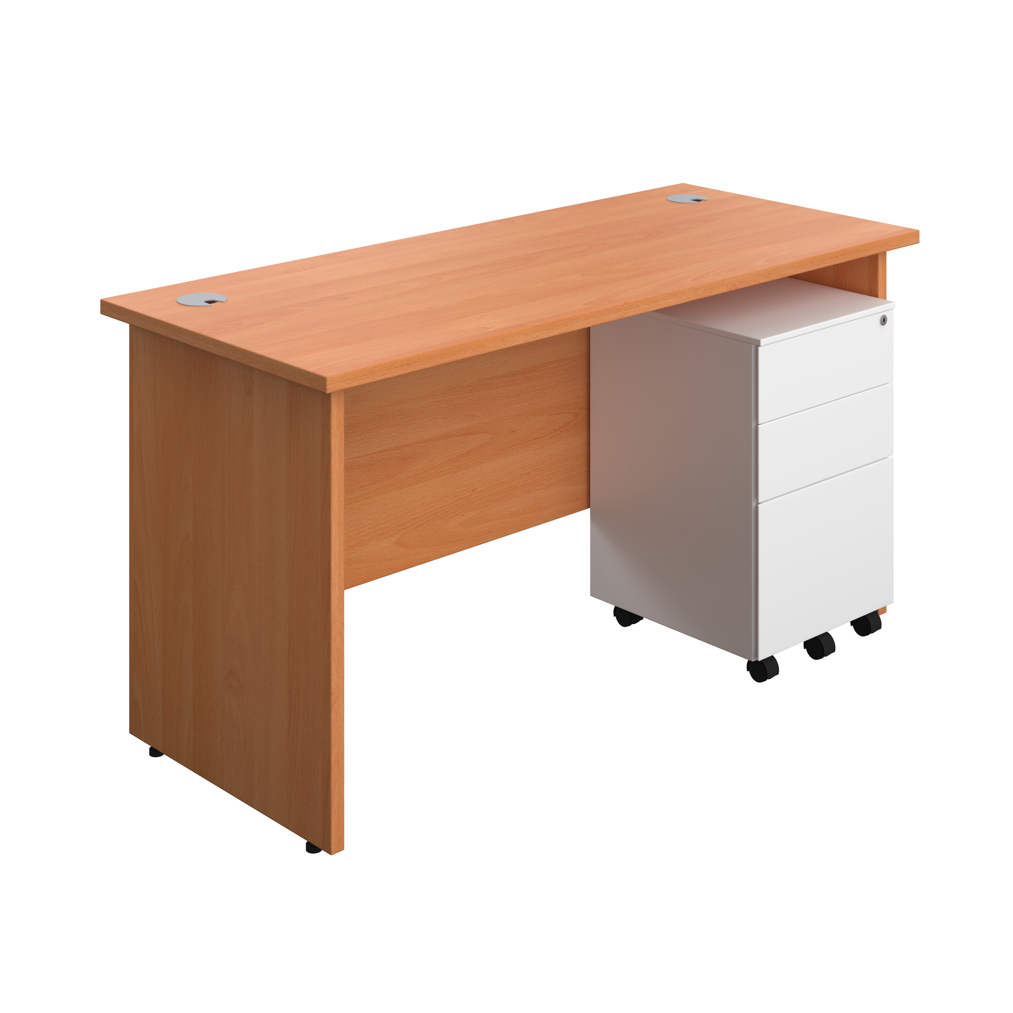 Panel Rectangular Desk + 3 Drawer Steel Pedestal Bundle (FSC) | 1400X600 | Beech/White