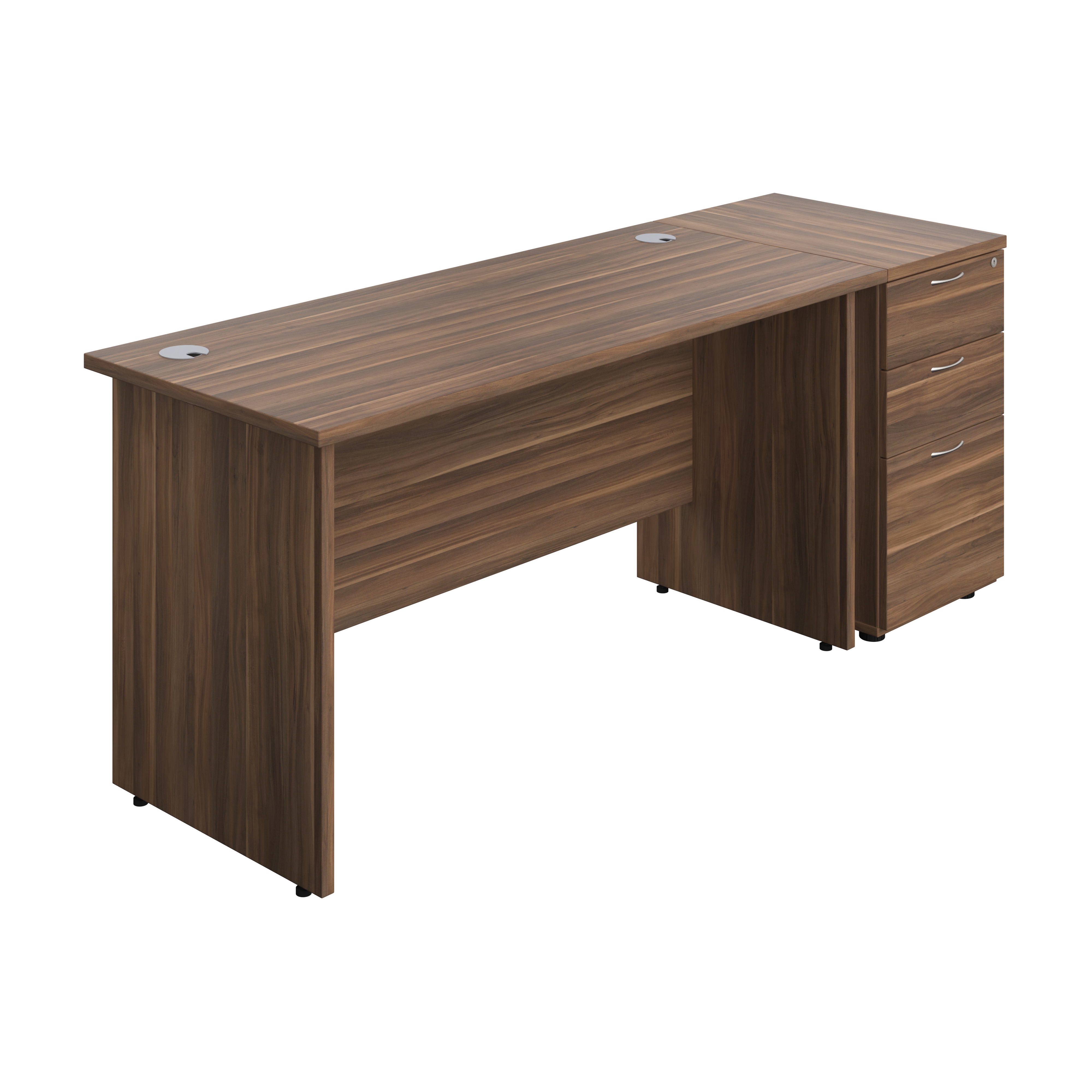 Panel Rectangular Desk + 3 Drawer Desk High Pedestal Bundle (FSC) | 1400X600 | Dark Walnut/Dark Walnut