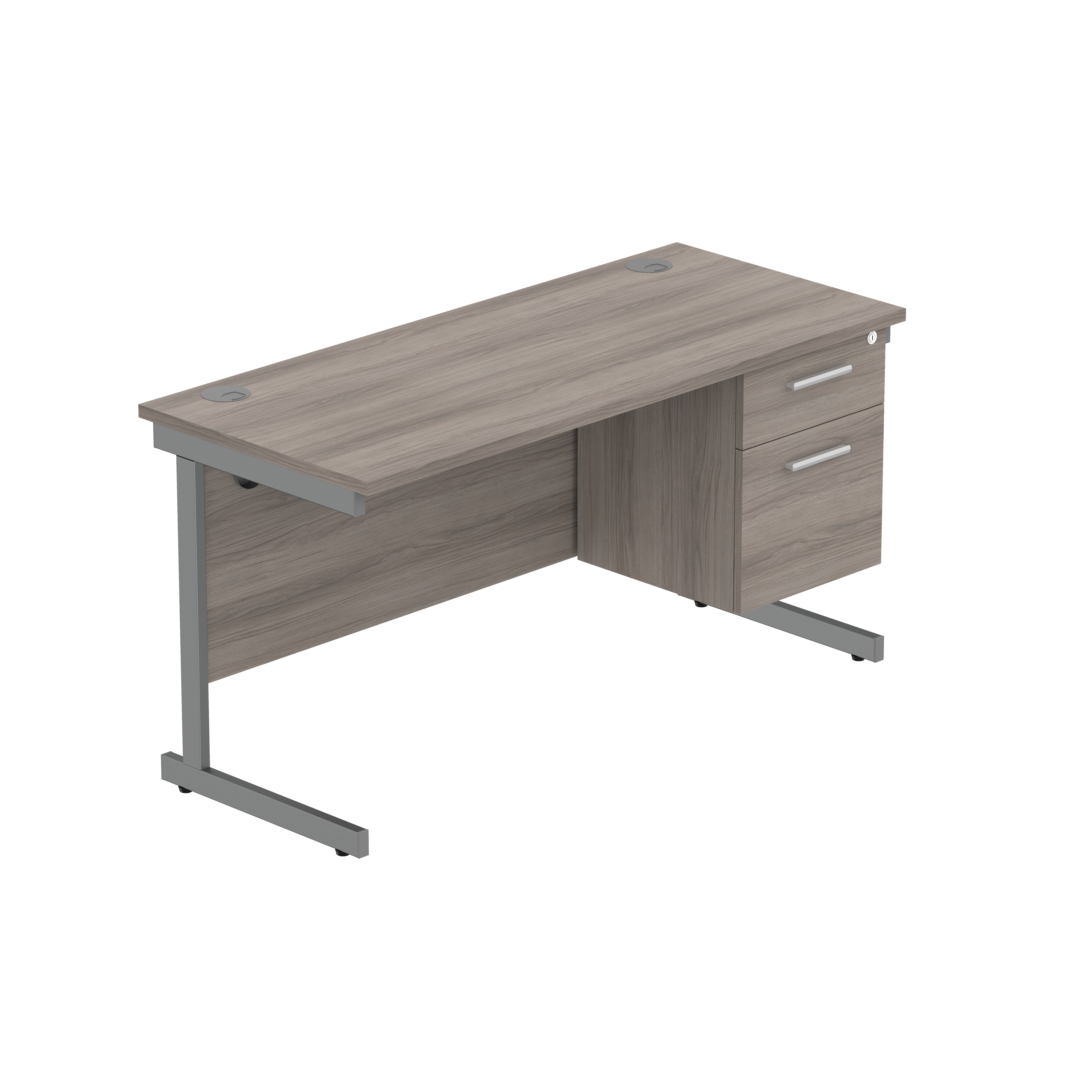 Office Rectangular Desk with Steel Single Upright Cantilever Legs + 2 Drawer Fixed Pedestal (FSC) | 1400X600 | Alaskan Grey Oak/Graphite