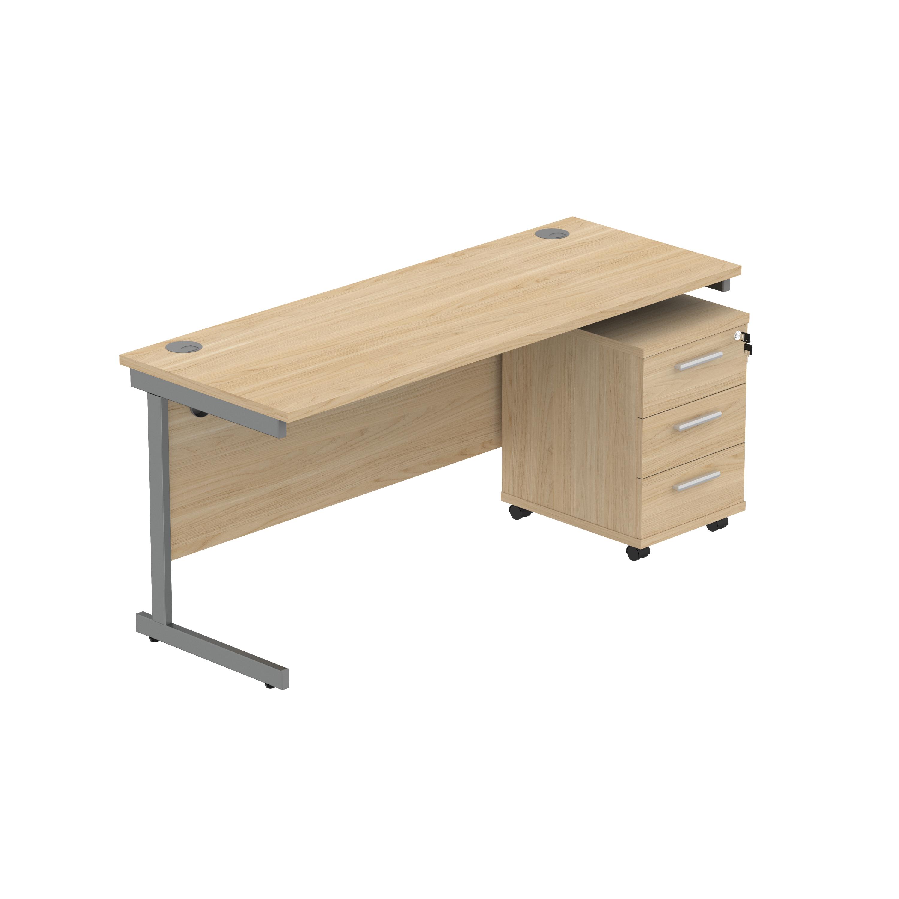 Single Upright Rectangular Desk + 3 Drawer Mobile Under Desk Pedestal (FSC) | 1600 X 600 | Canadian Oak/Graphite thumbnail 2