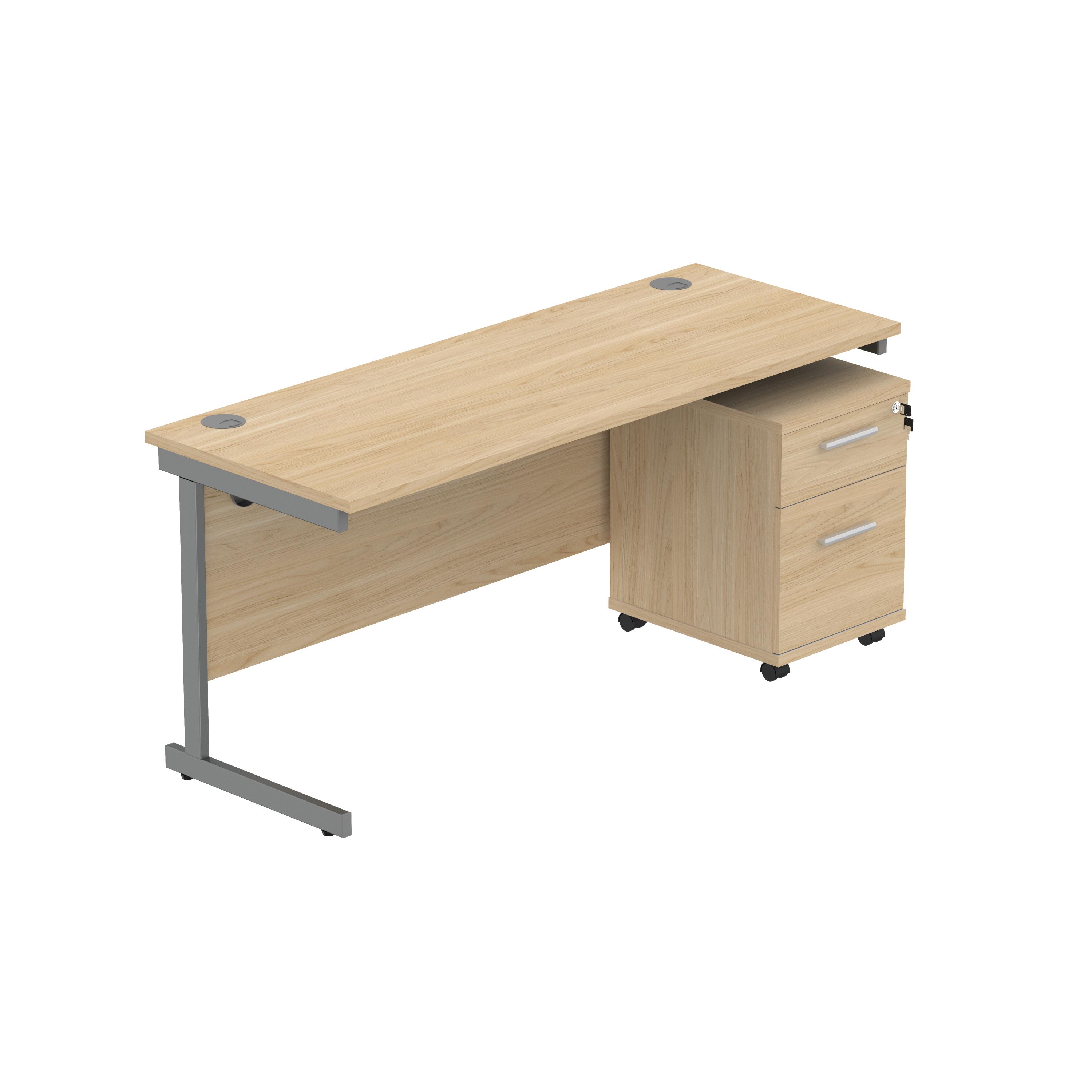 Single Upright Rectangular Desk + 2 Drawer Mobile Under Desk Pedestal (FSC) | 1600 X 600 | Canadian Oak/Graphite thumbnail 2