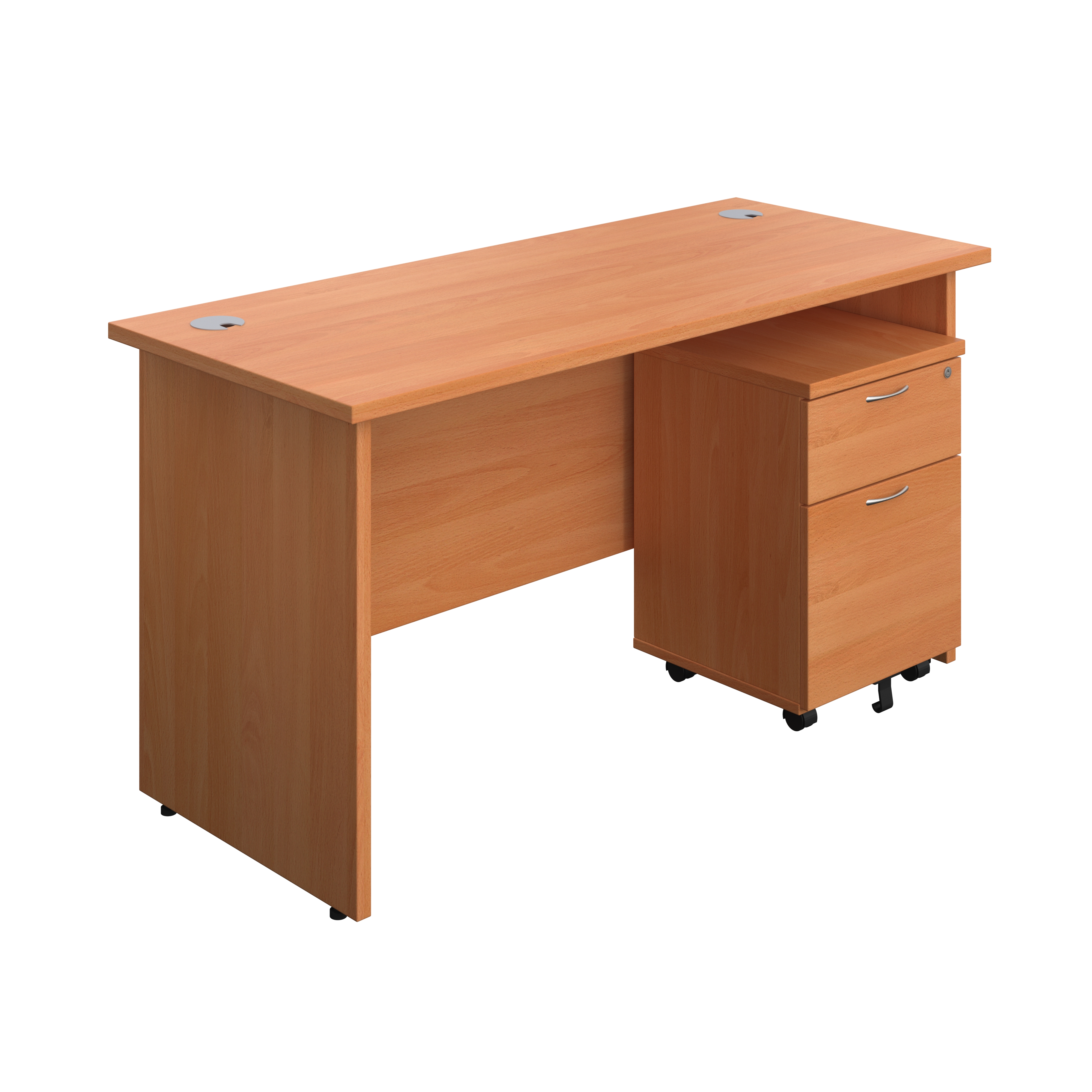 Panel Rectangular Desk + 2 Drawer Mobile Pedestal Bundle (FSC) | 1400X600 | Beech/Beech