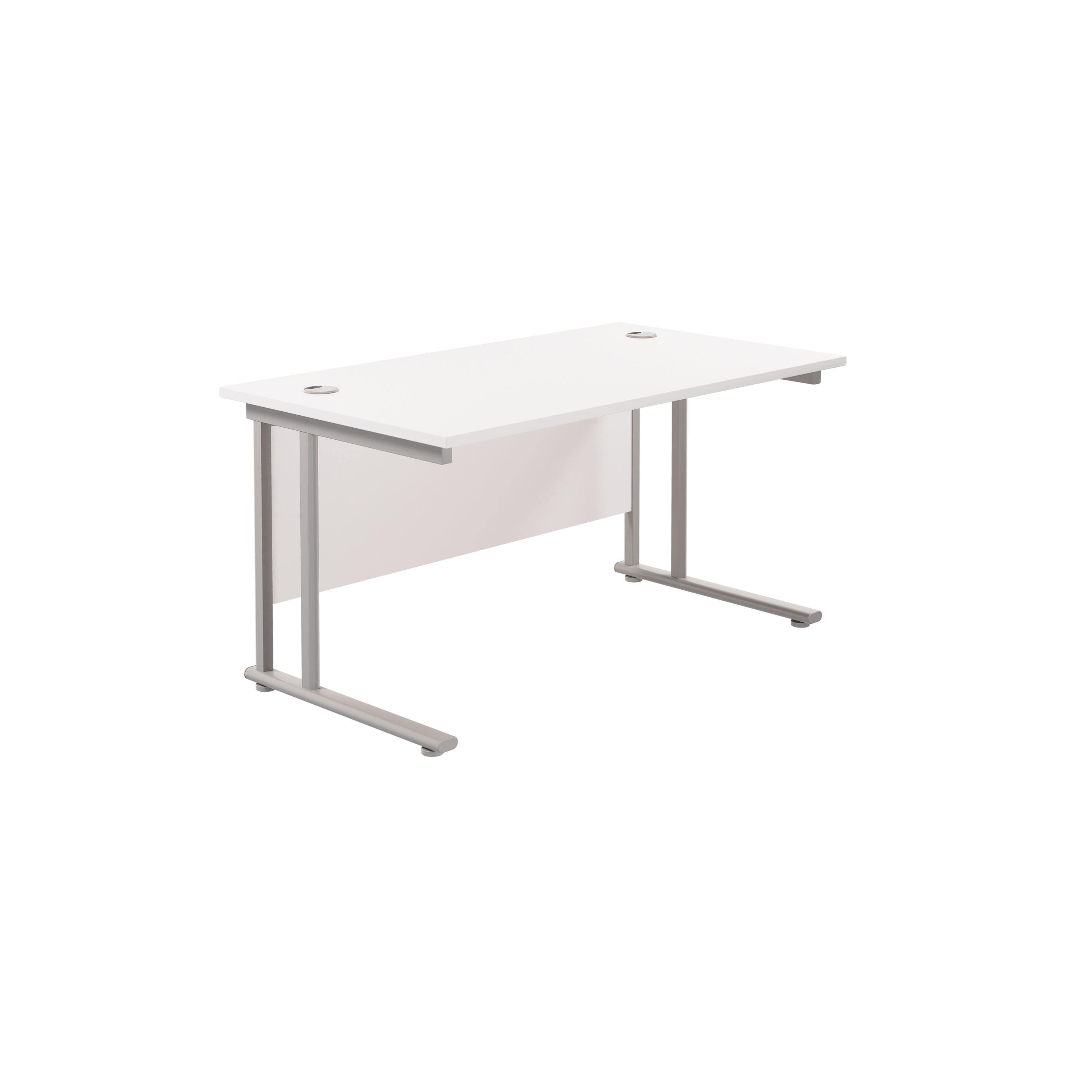 Twin+Upright+Rectangular+Desk%3A+800mm+Deep+%28FSC%29+1200X800+White%2FSilver