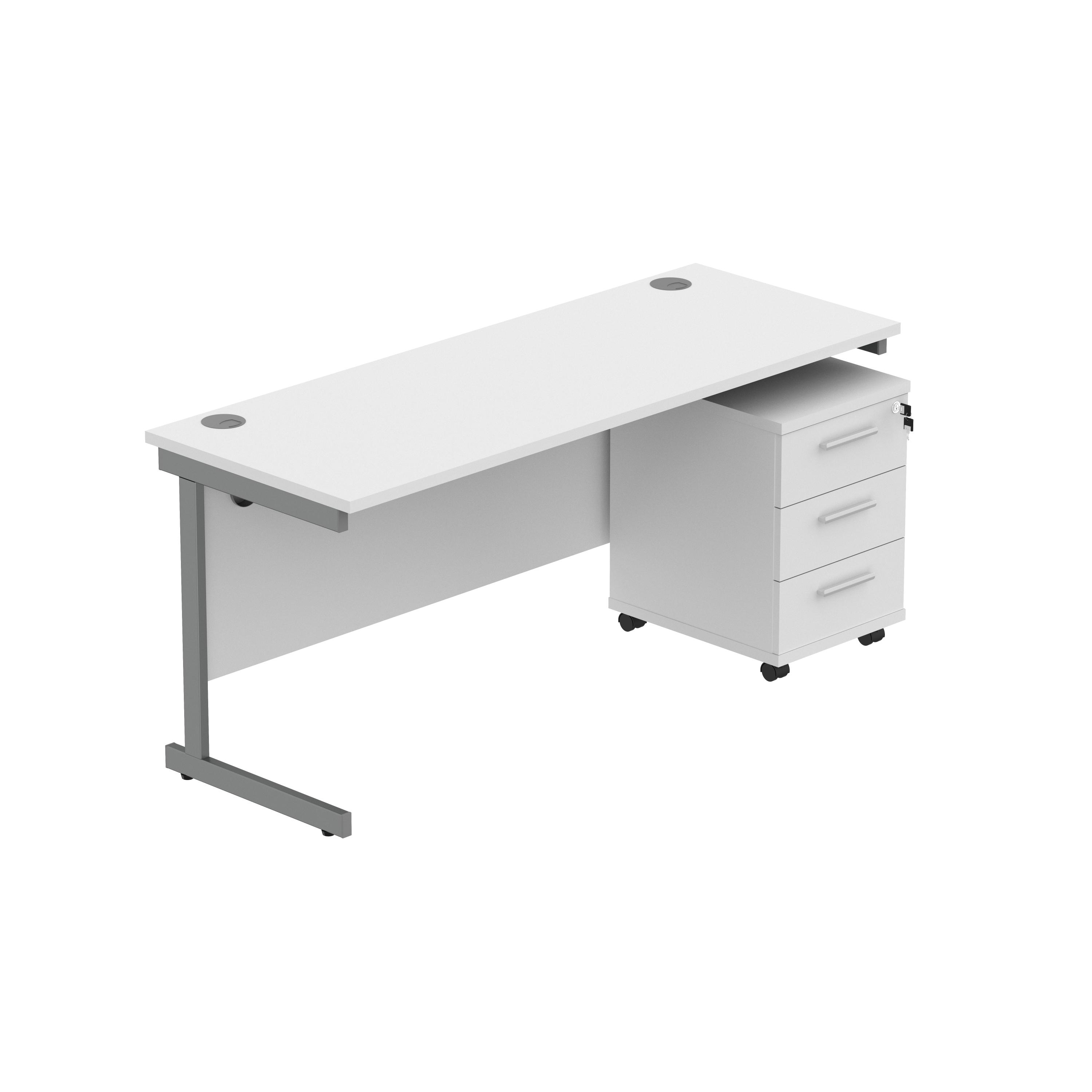 Single Upright Rectangular Desk + 3 Drawer Mobile Under Desk Pedestal (FSC) | 1600 X 600 | Arctic White/Graphite thumbnail 2