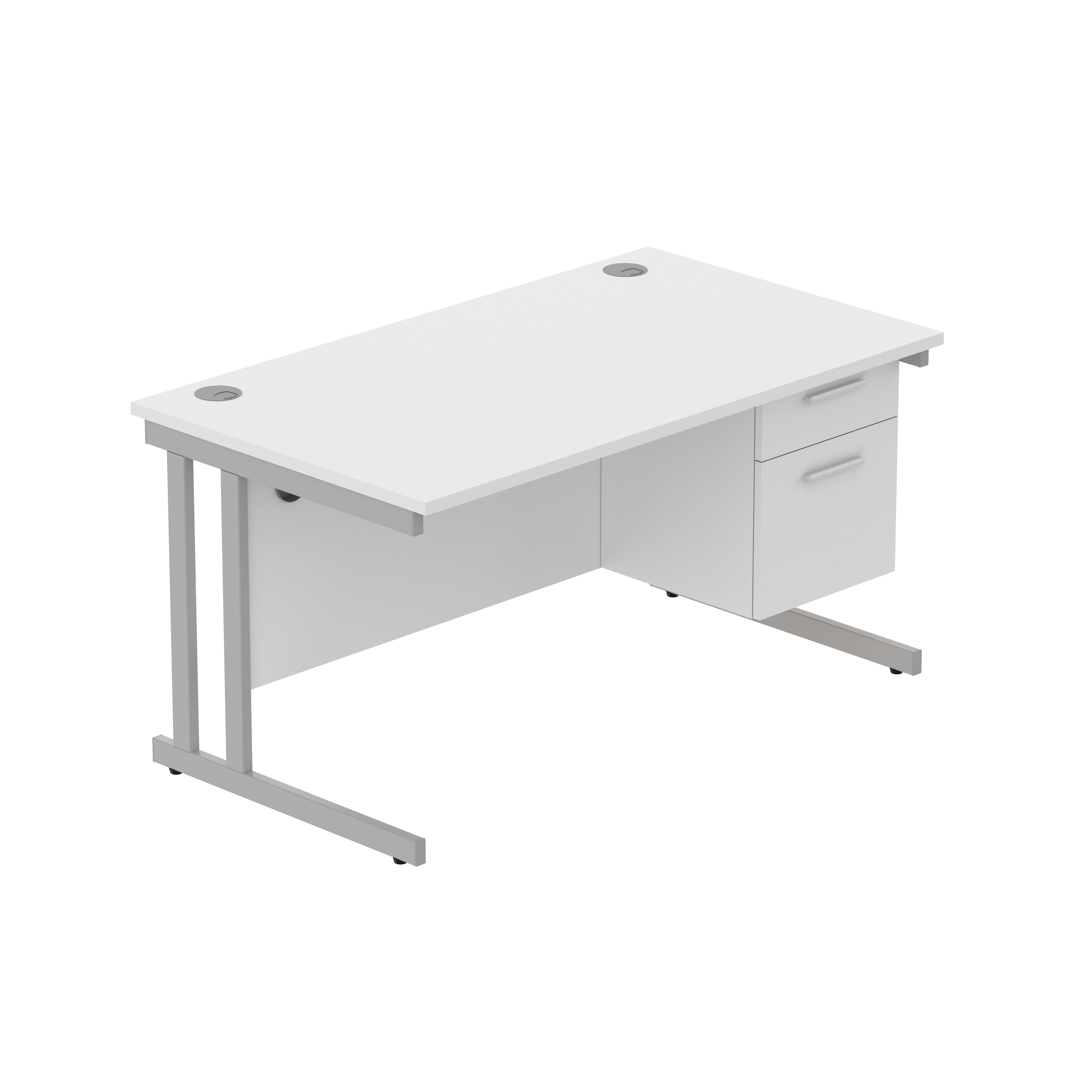 Office Rectangular Desk with Steel Double Upright Cantilever Legs + 2 Drawer Fixed Pedestal (FSC) | 1400X800 | Arctic White/Silver thumbnail 2