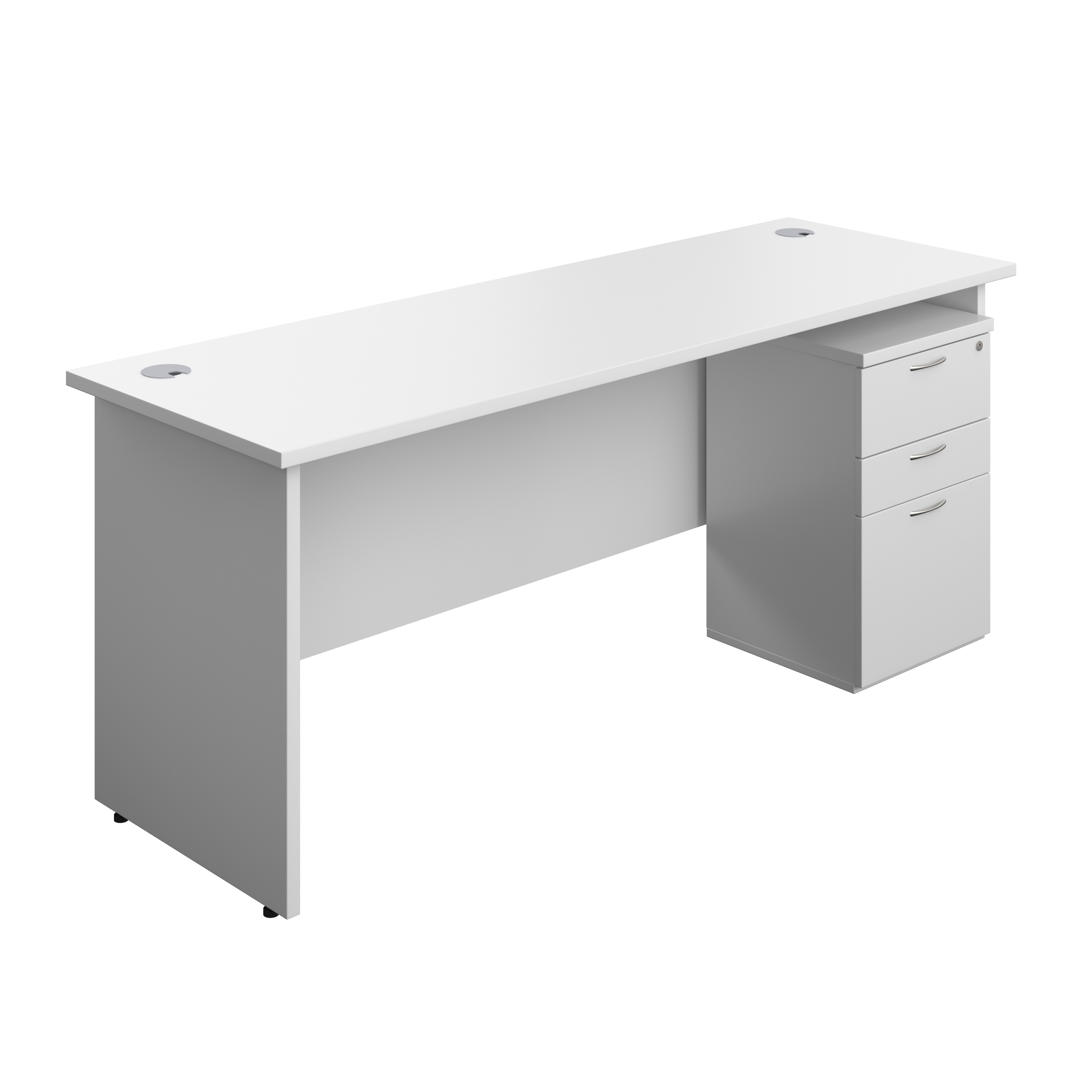 Panel Rectangular Desk + 3 Drawer Under Desk Pedestal Bundle (FSC) | 1800X600 | White/White