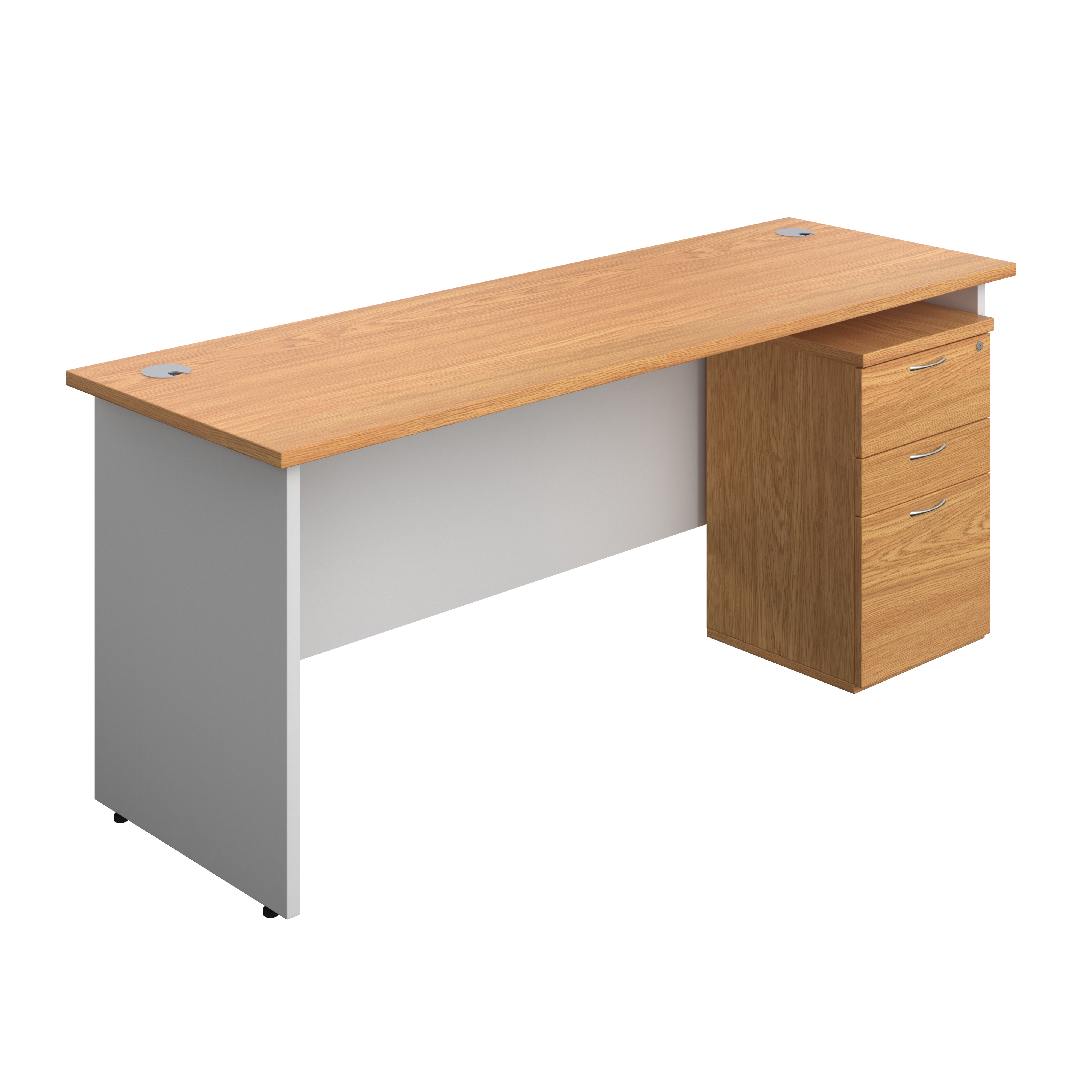 Panel Plus Rectangular Desk + 3 Drawer Under Desk Pedestal Bundle (FSC) | 1800X600 | Nova Oak/White