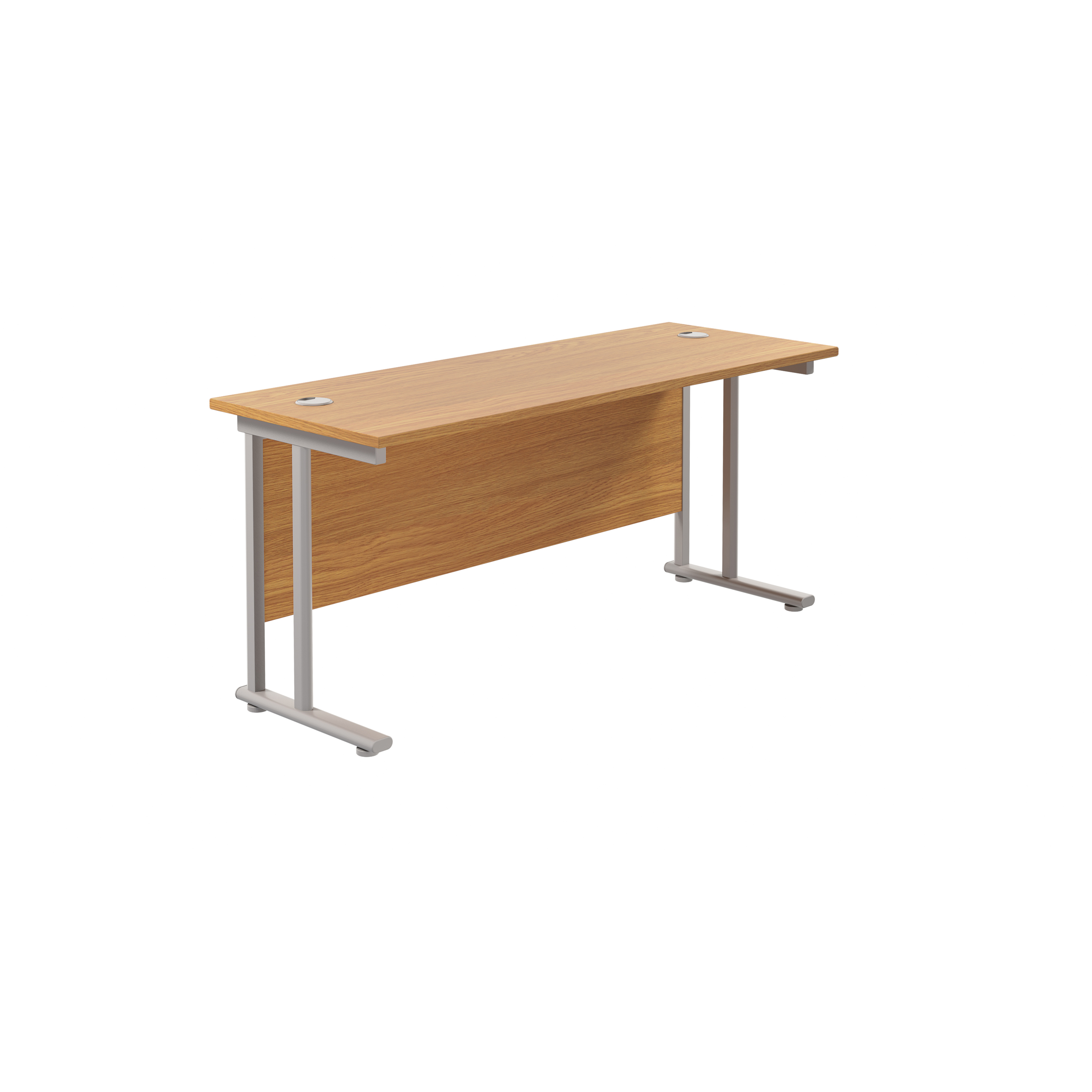 Twin+Upright+Rectangular+Desk%3A+600mm+Deep+%28FSC%29+1600X600+Nova+Oak%2FSilver