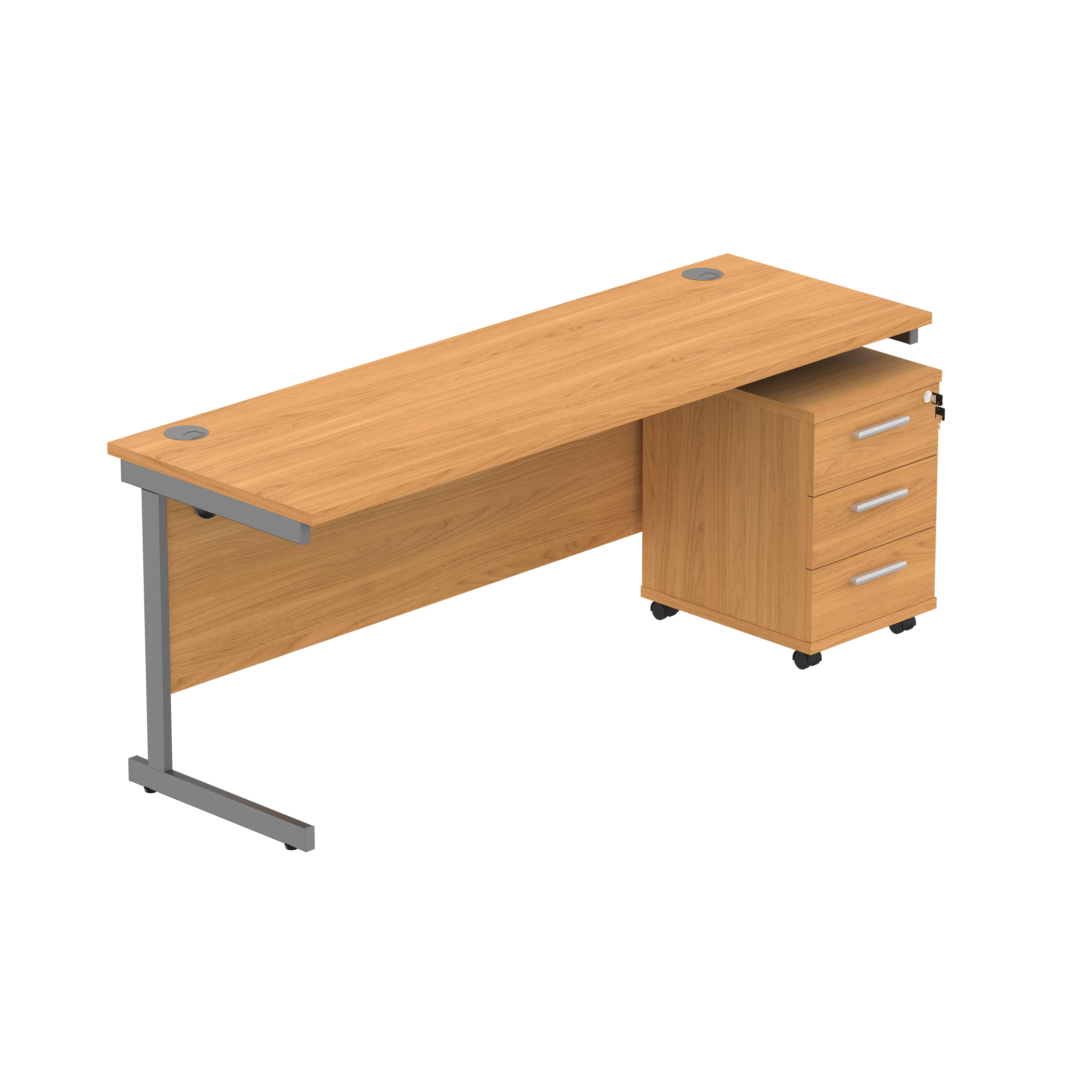 Single Upright Rectangular Desk + 3 Drawer Mobile Under Desk Pedestal (FSC) | 1800 X 600 | Norwegian Beech/Graphite