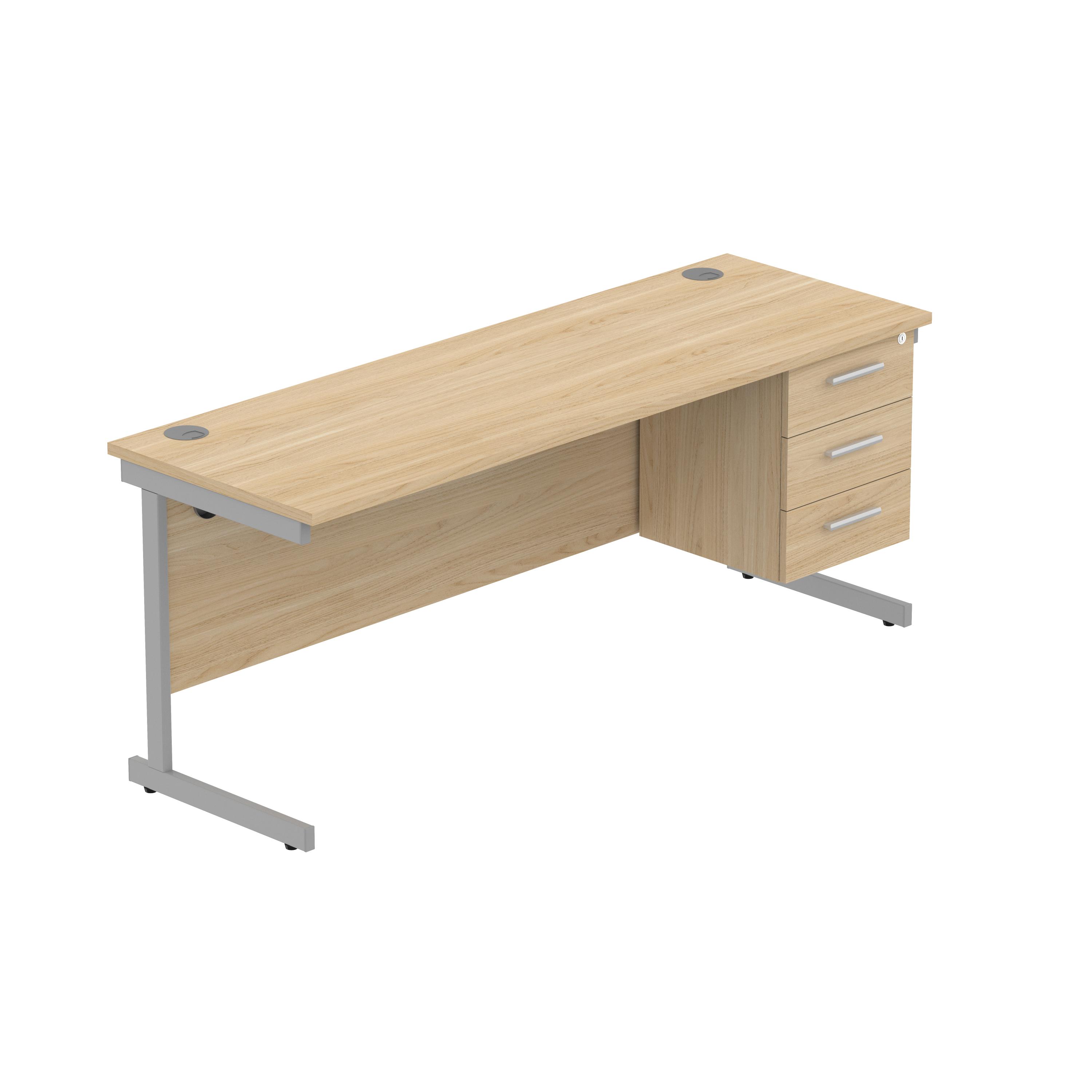Office Rectangular Desk with Steel Single Upright Cantilever Legs + 3 Drawer Fixed Pedestal (FSC) | 1800X600 | Canadian Oak/Silver thumbnail 2