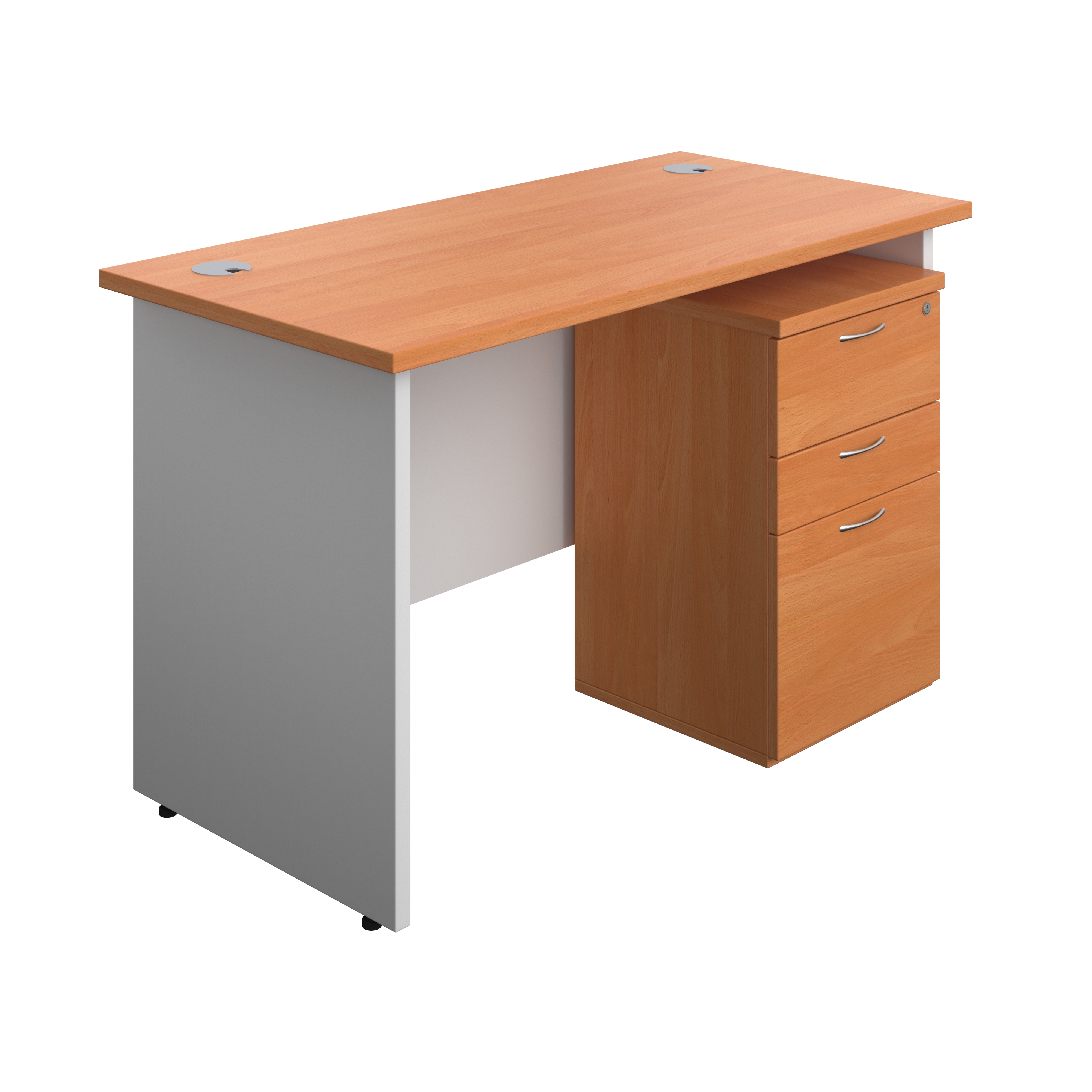 Panel Plus Rectangular Desk + 3 Drawer Under Desk Pedestal Bundle (FSC) | 1200X600 | Beech/White