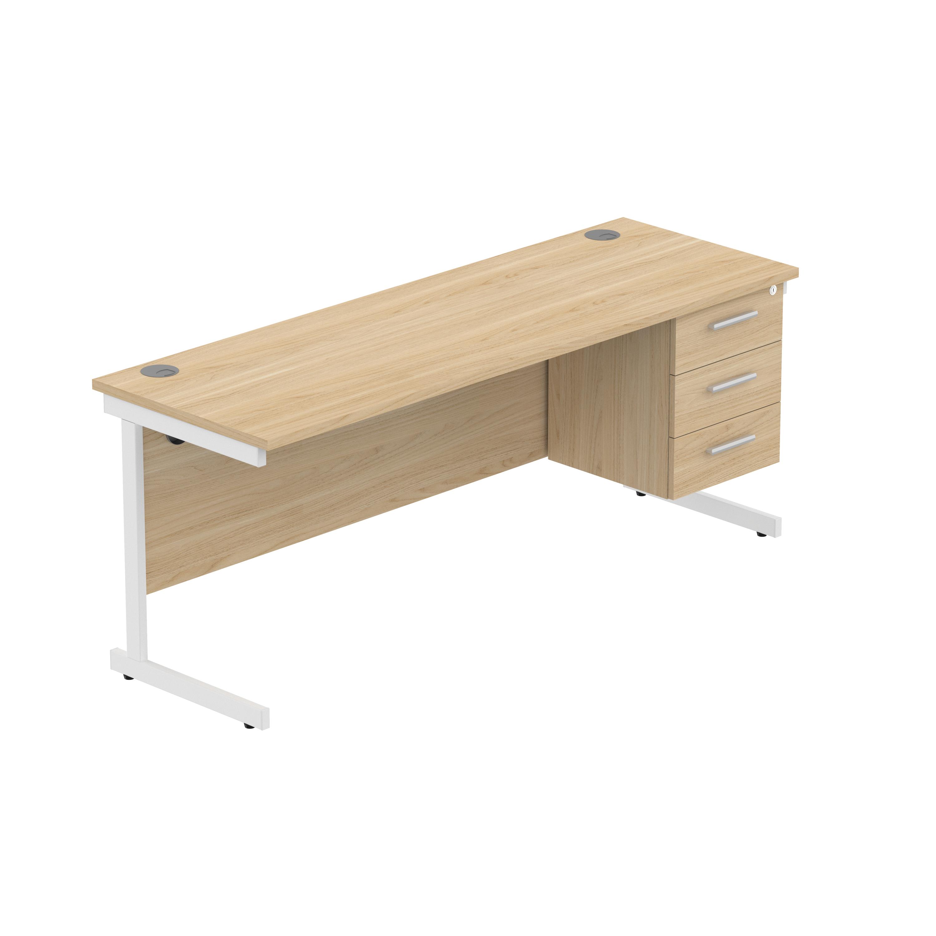 Office Rectangular Desk with Steel Single Upright Cantilever Legs + 3 Drawer Fixed Pedestal (FSC) | 1800X600 | Canadian Oak/White thumbnail 2