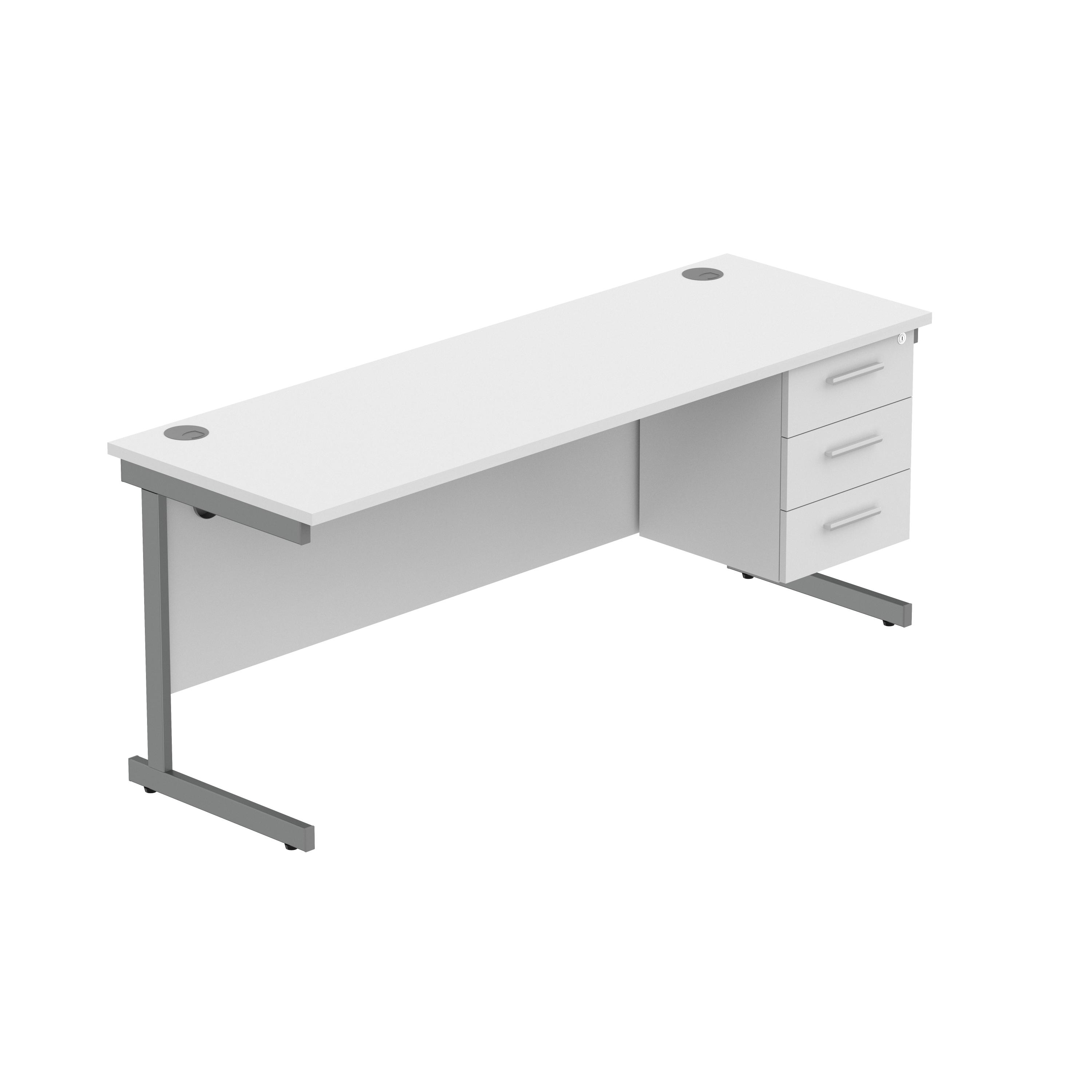 Office Rectangular Desk with Steel Single Upright Cantilever Legs + 3 Drawer Fixed Pedestal (FSC) | 1800X600 | Arctic White/Graphite thumbnail 2