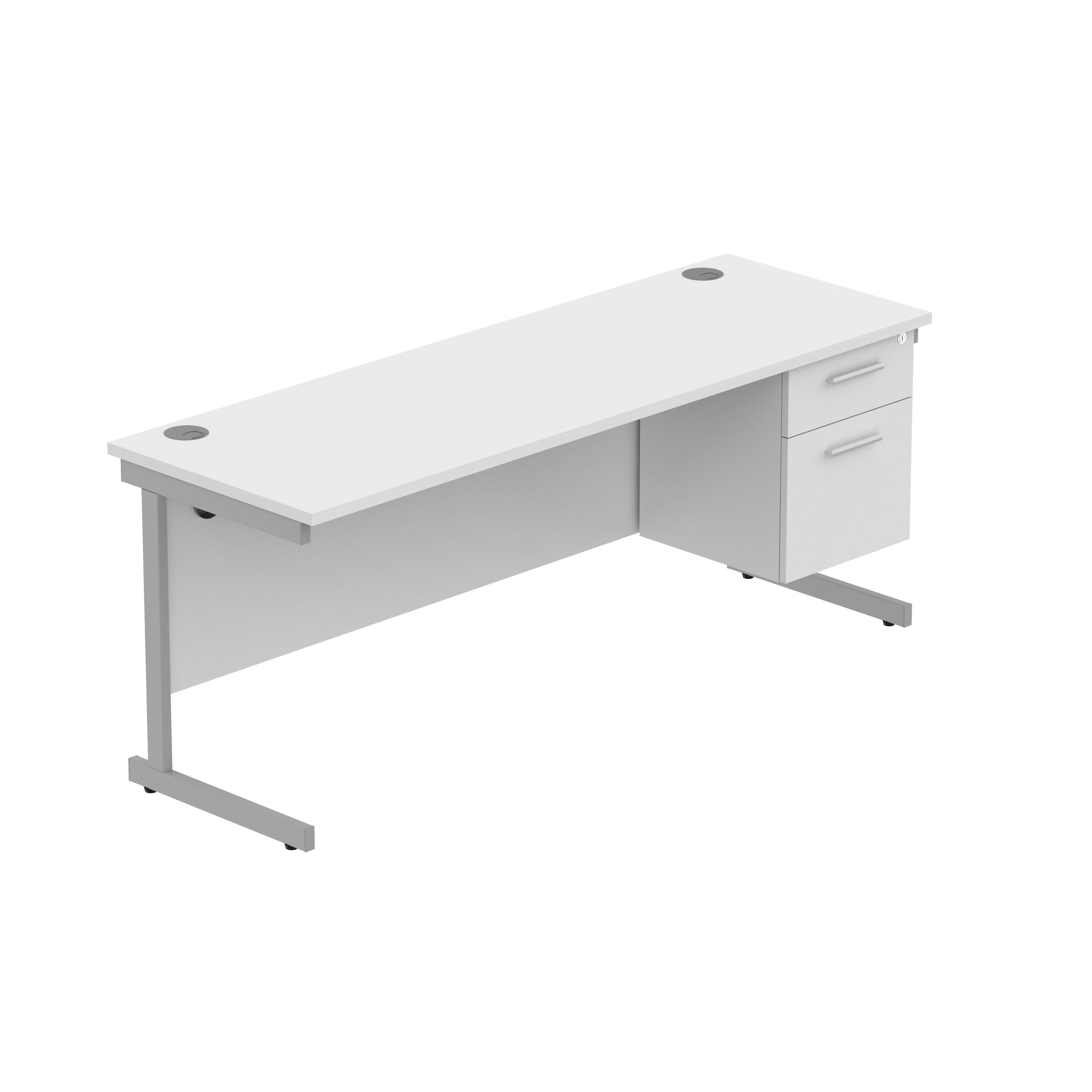 Office Rectangular Desk with Steel Single Upright Cantilever Legs + 2 Drawer Fixed Pedestal (FSC) | 1800X600 | Arctic White/Silver thumbnail 2