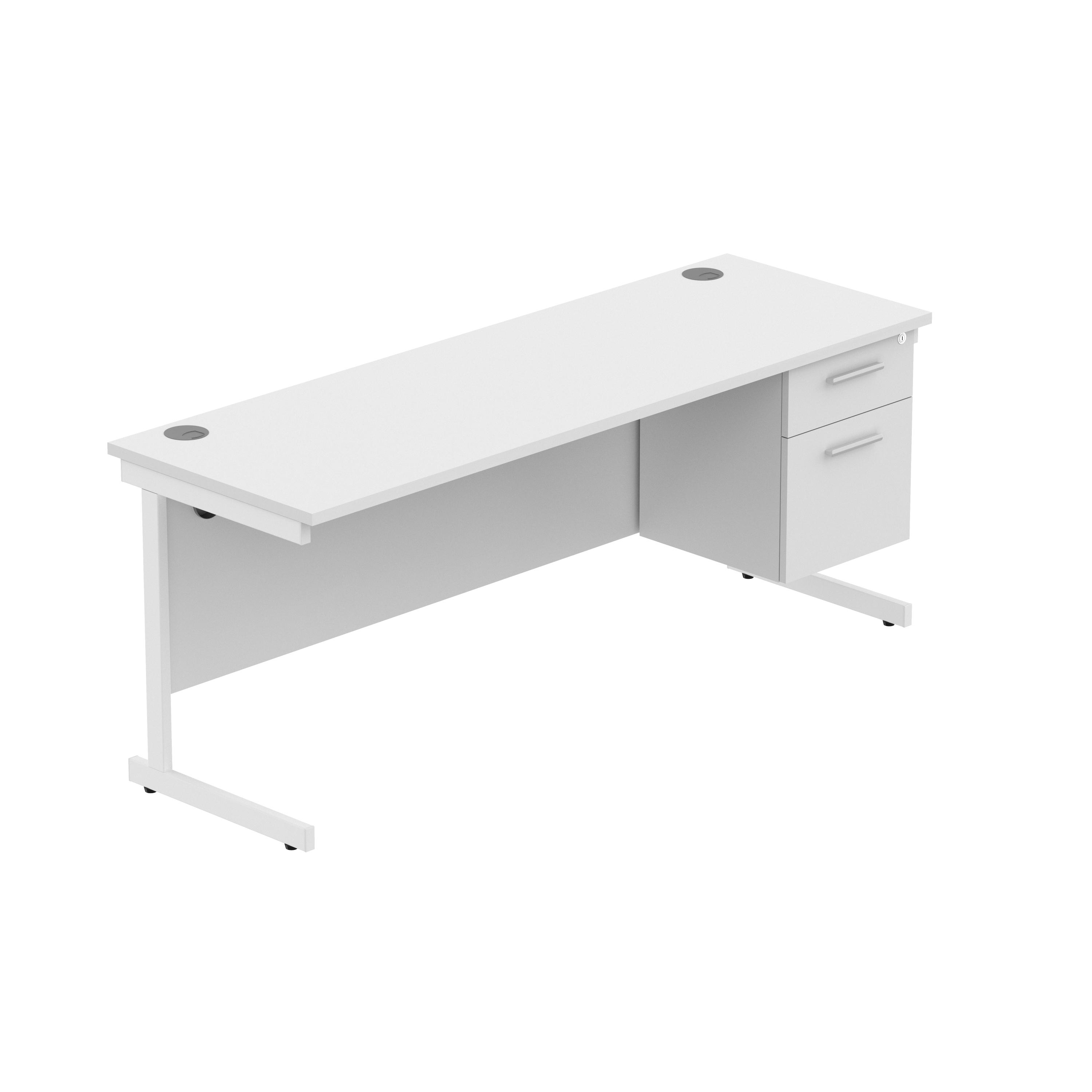 Office Rectangular Desk with Steel Single Upright Cantilever Legs + 2 Drawer Fixed Pedestal (FSC) | 1800X600 | Arctic White/White thumbnail 2