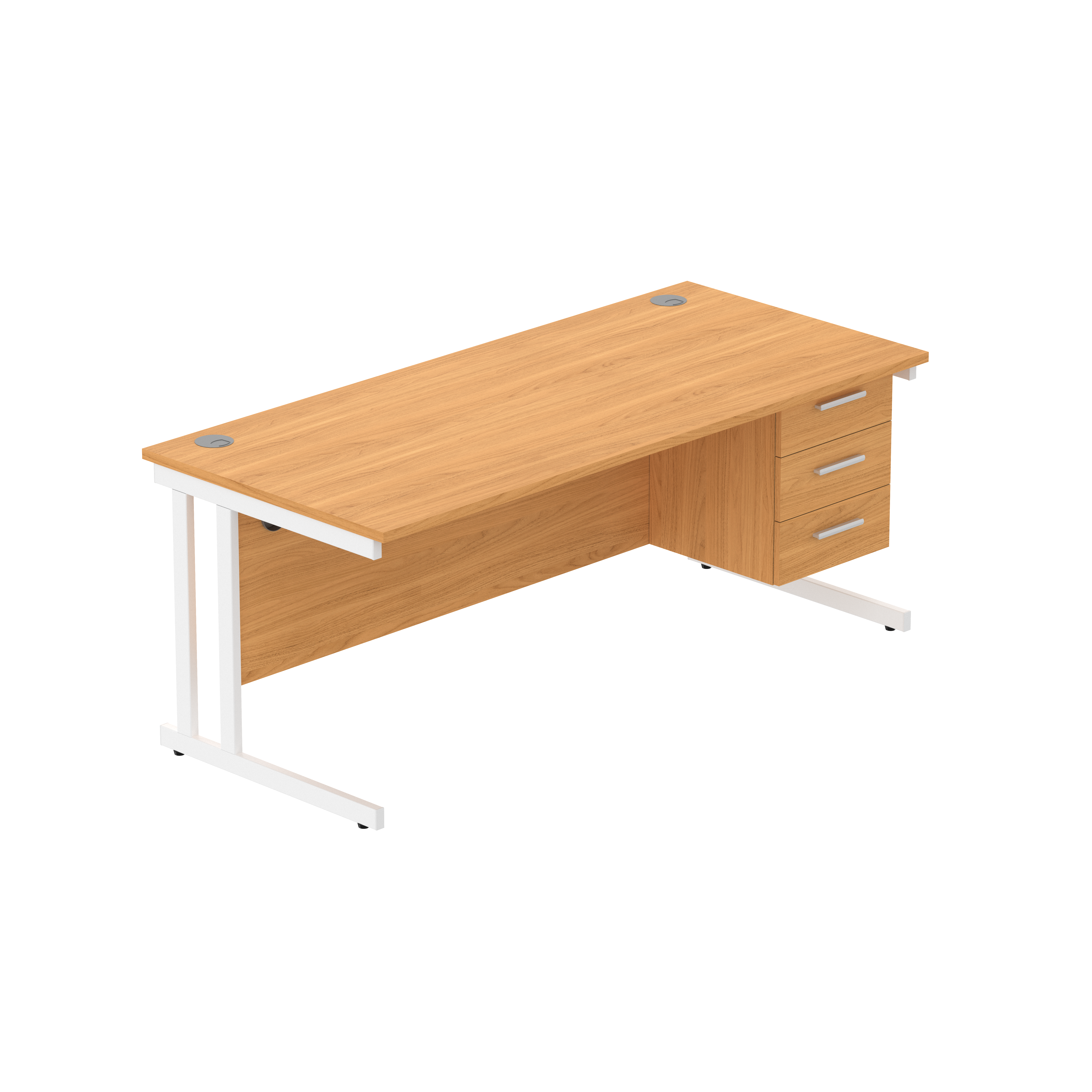 Office Rectangular Desk with Steel Double Upright Cantilever Legs + 3 Drawer Fixed Pedestal (FSC) | 1800X800 | Norwegian Beech/White thumbnail 2