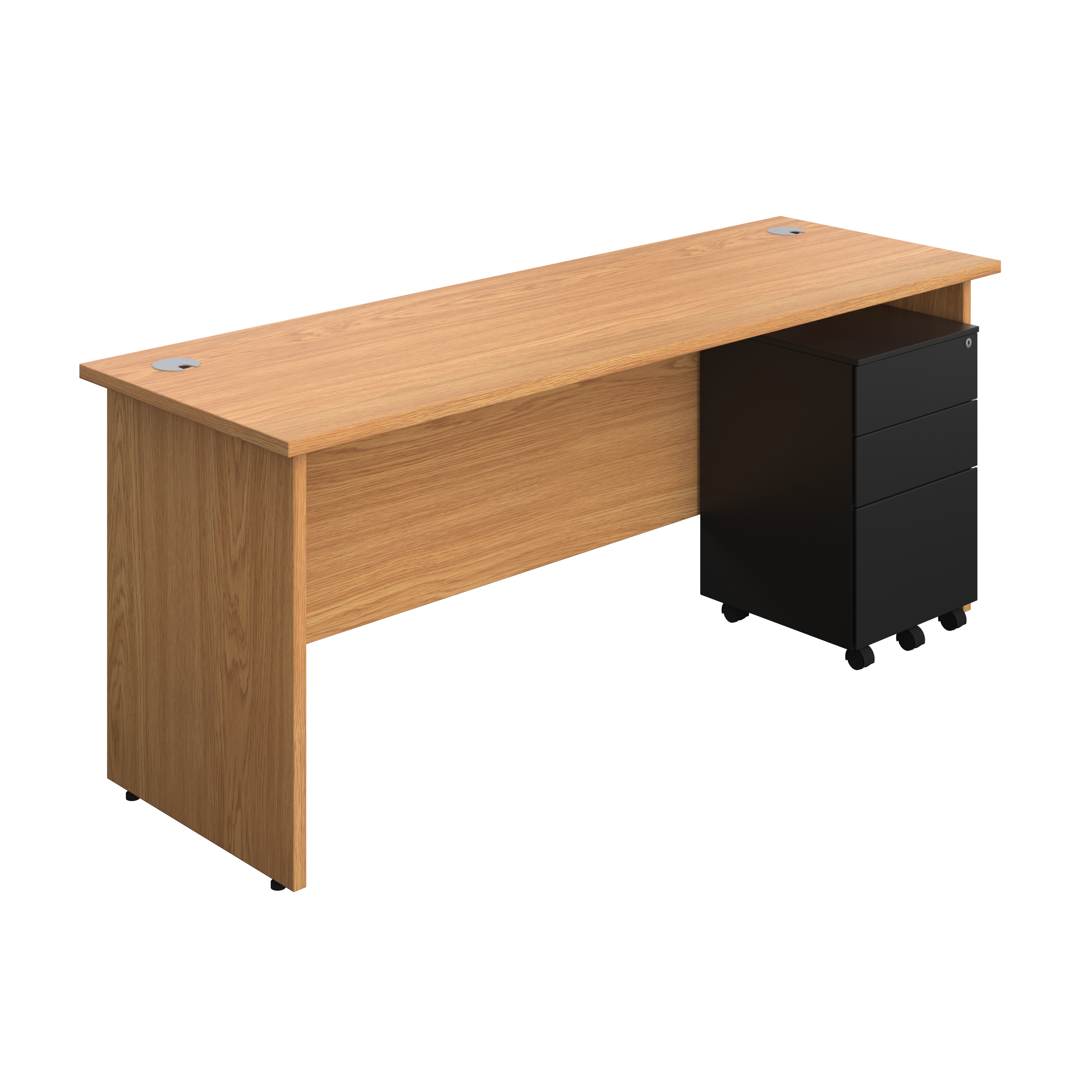 Panel Rectangular Desk + 3 Drawer Steel Pedestal Bundle (FSC) | 1800X600 | Nova Oak/Black