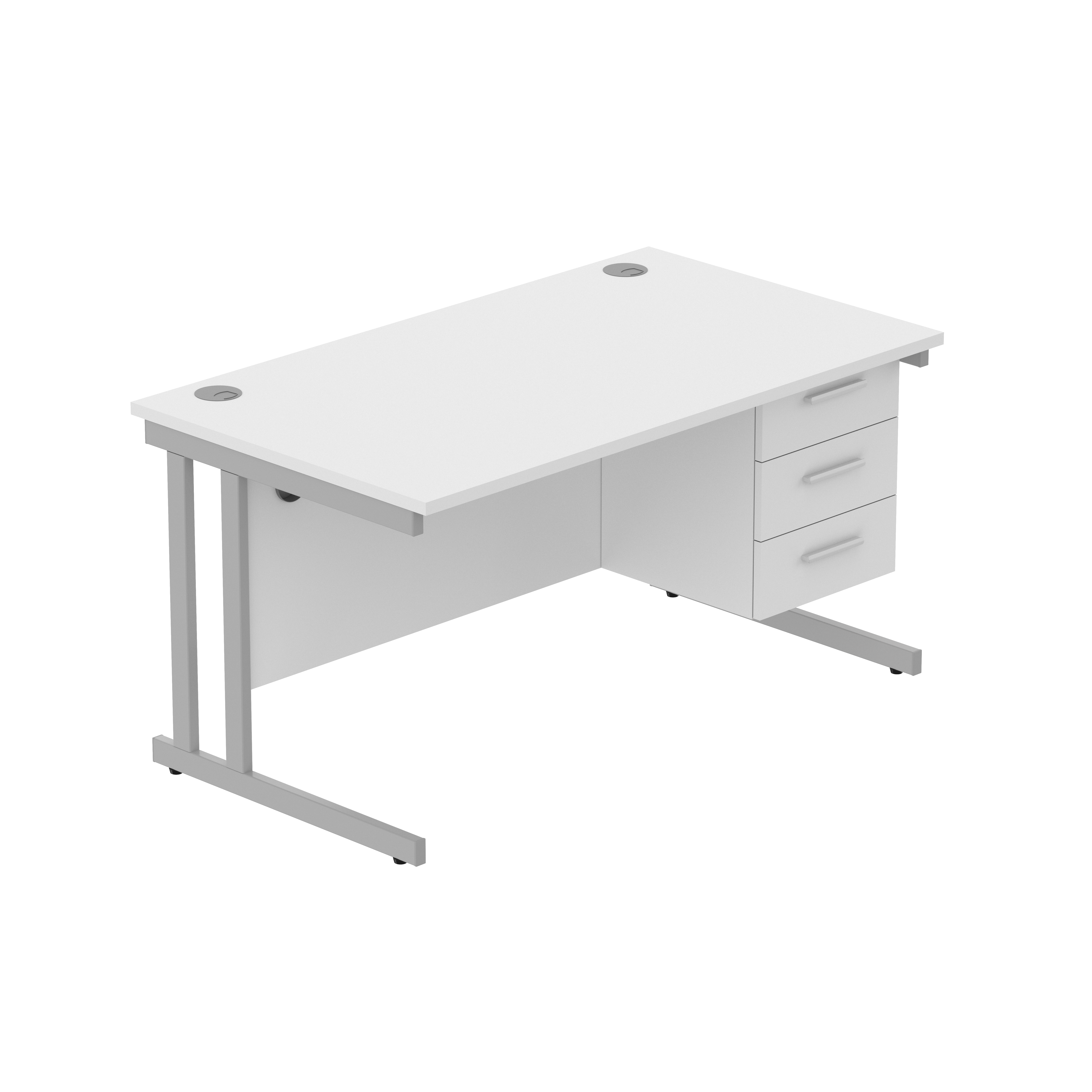 Office Rectangular Desk with Steel Double Upright Cantilever Legs + 3 Drawer Fixed Pedestal (FSC) | 1400X800 | Arctic White/Silver thumbnail 2