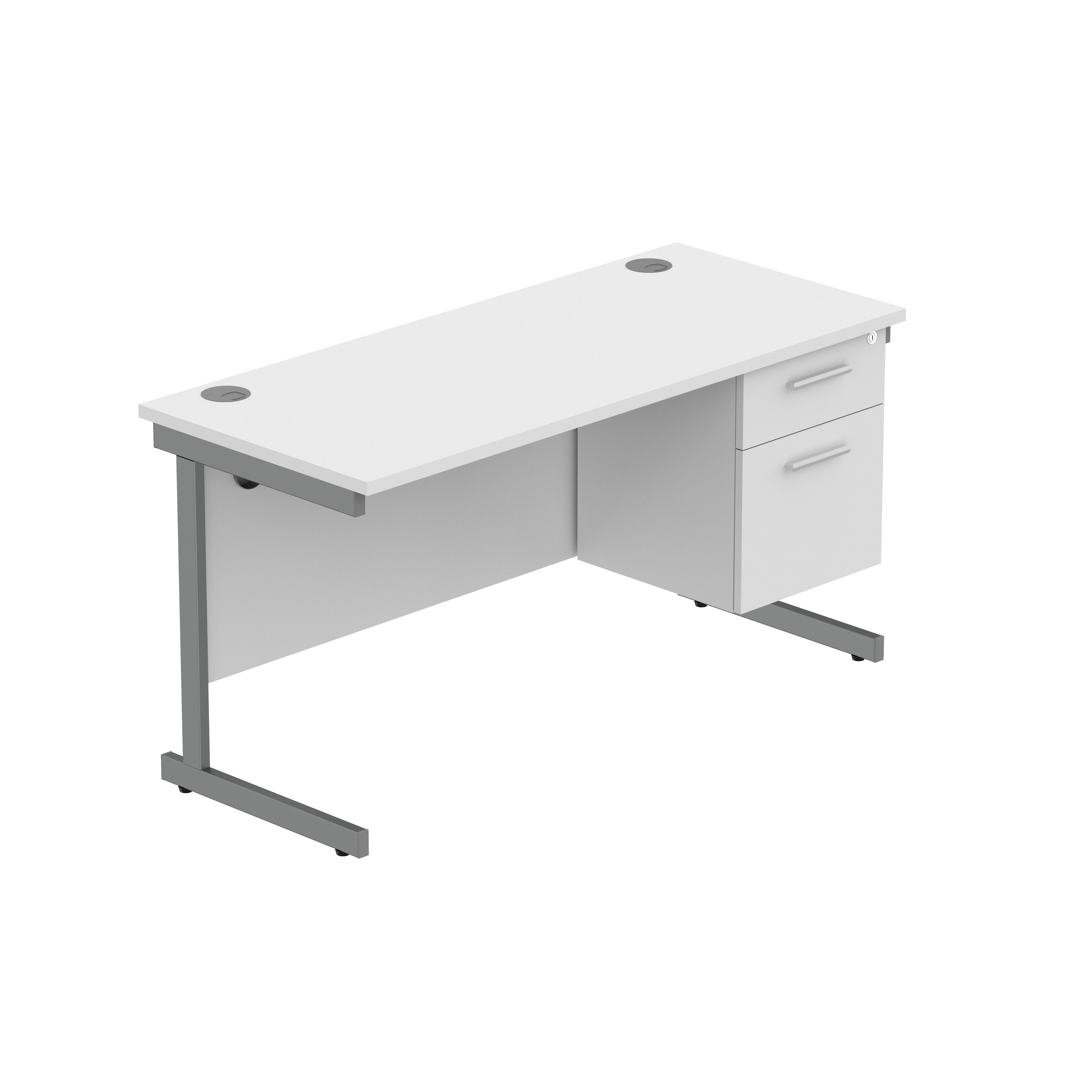 Office Rectangular Desk with Steel Single Upright Cantilever Legs + 2 Drawer Fixed Pedestal (FSC) | 1400X600 | Arctic White/Graphite