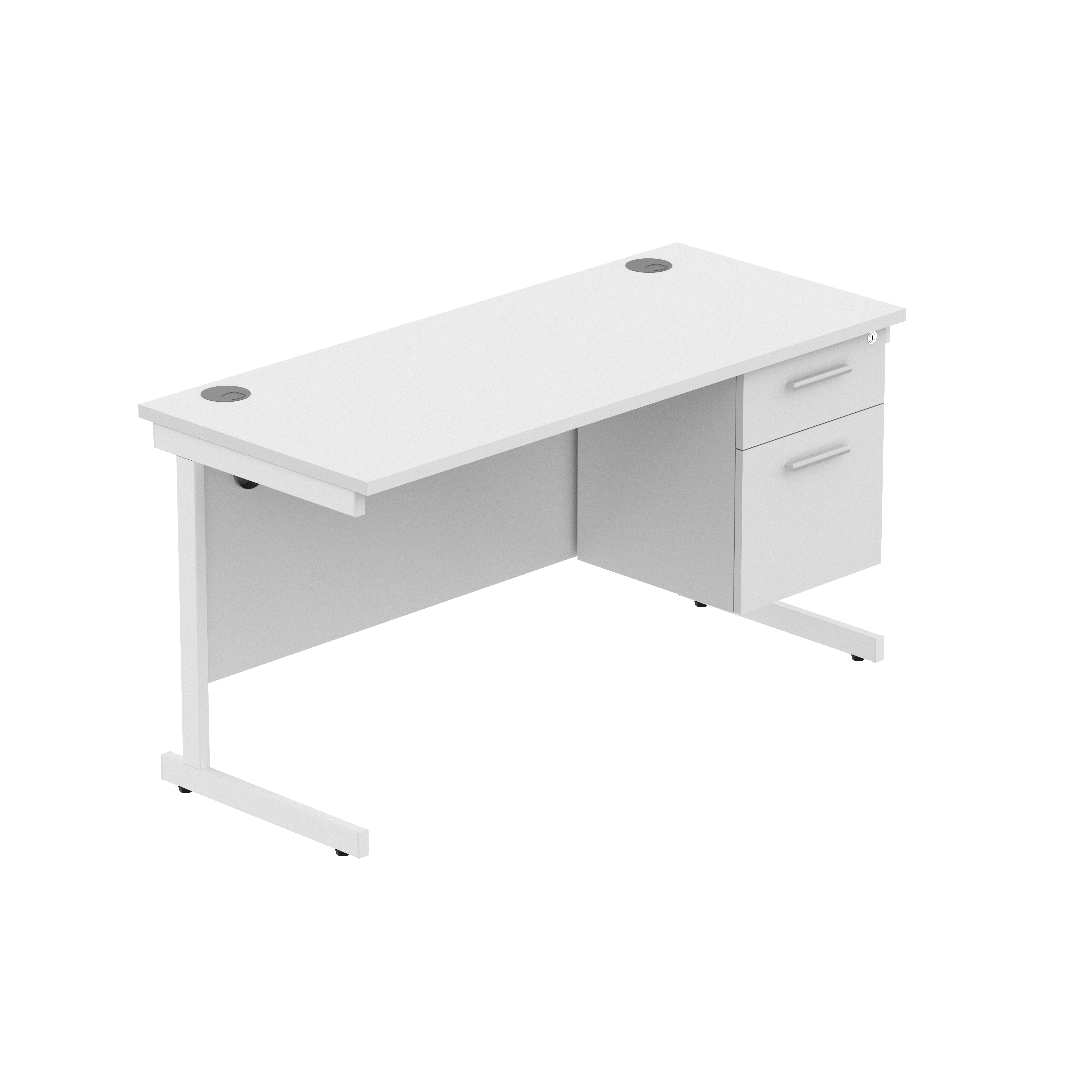 Office Rectangular Desk with Steel Single Upright Cantilever Legs + 2 Drawer Fixed Pedestal (FSC) | 1400X600 | Arctic White/White