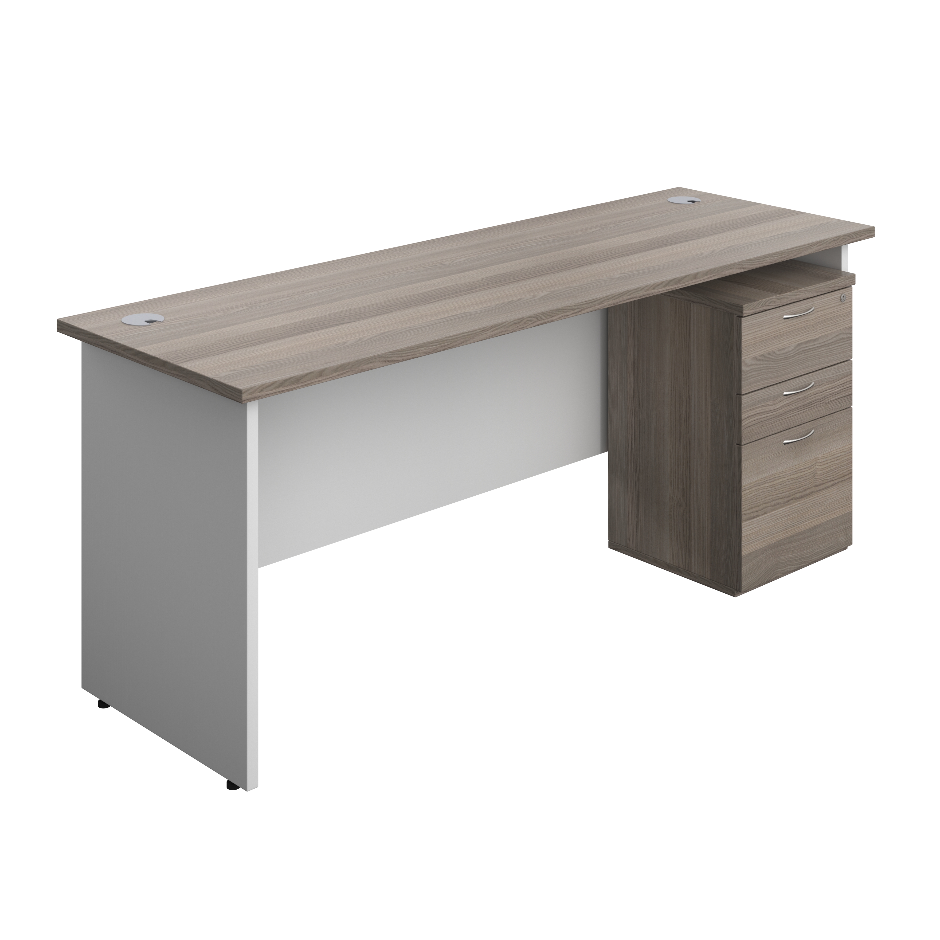 Panel Plus Rectangular Desk + 3 Drawer Under Desk Pedestal Bundle (FSC) | 1800X600 | Grey Oak/White
