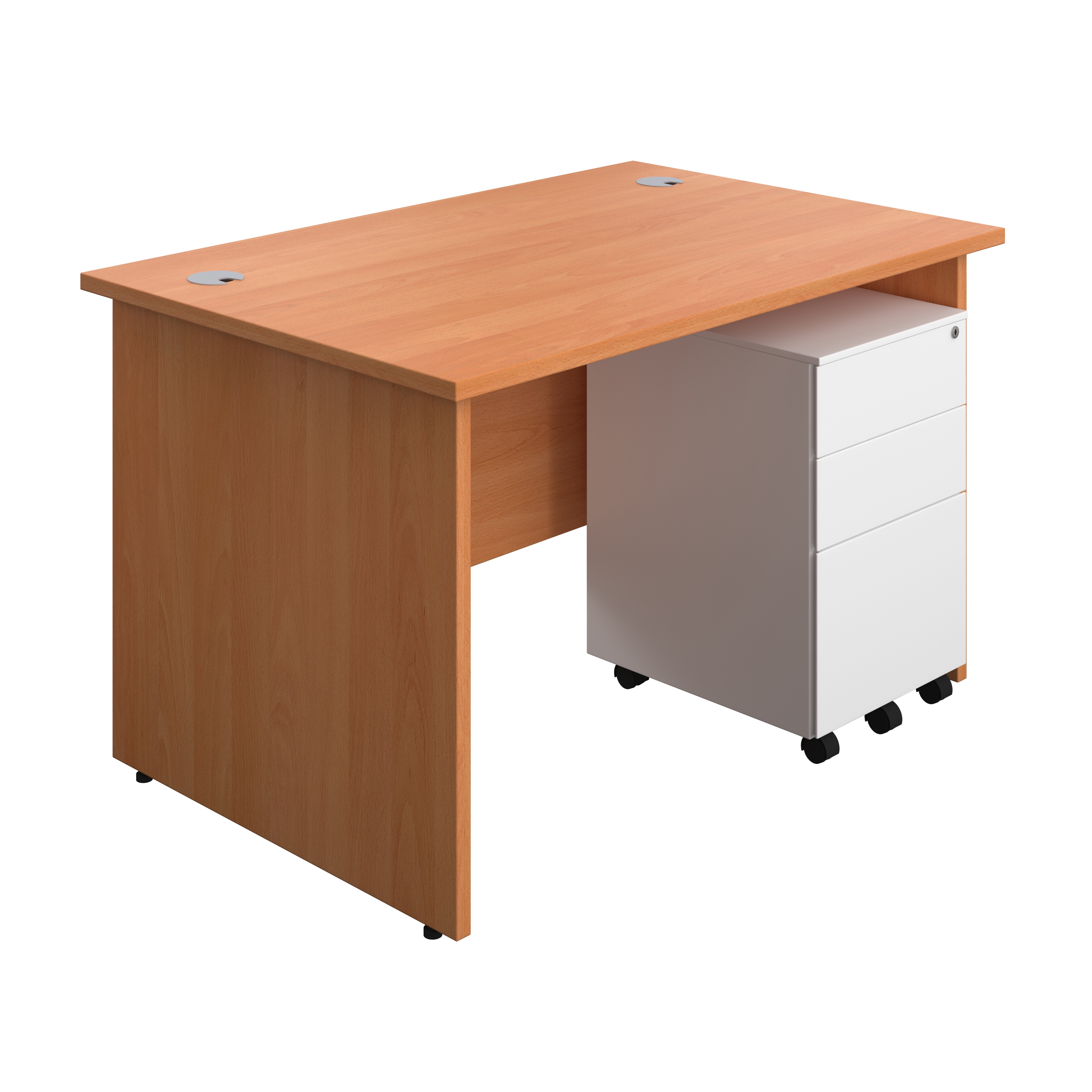 Panel Rectangular Desk + 3 Drawer Steel Pedestal Bundle (FSC) | 1200X800 | Beech/White