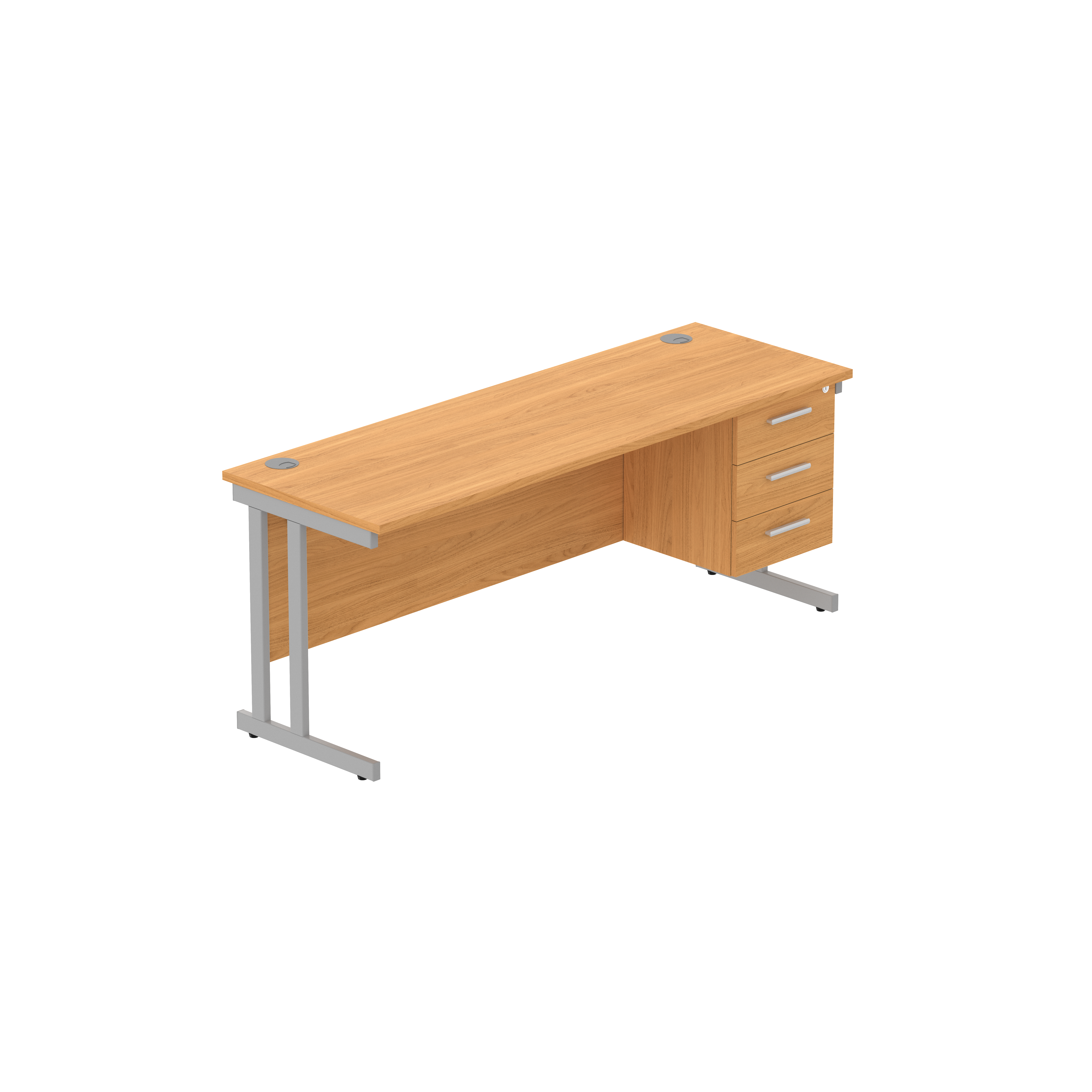 Office Rectangular Desk with Steel Double Upright Cantilever Legs + 3 Drawer Fixed Pedestal (FSC) | 1800X600 | Norwegian Beech/Silver