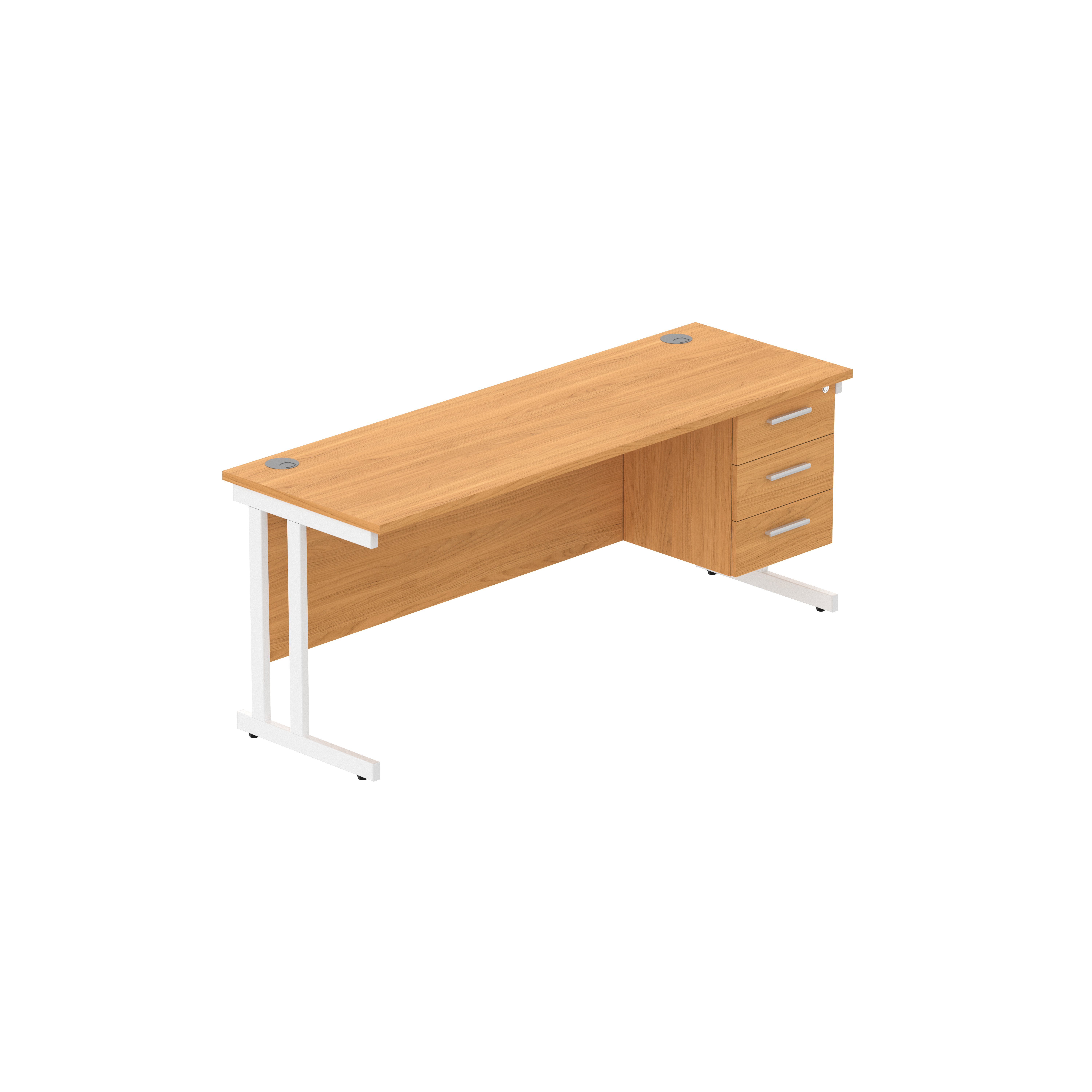 Office Rectangular Desk with Steel Double Upright Cantilever Legs + 3 Drawer Fixed Pedestal (FSC) | 1800X600 | Norwegian Beech/White