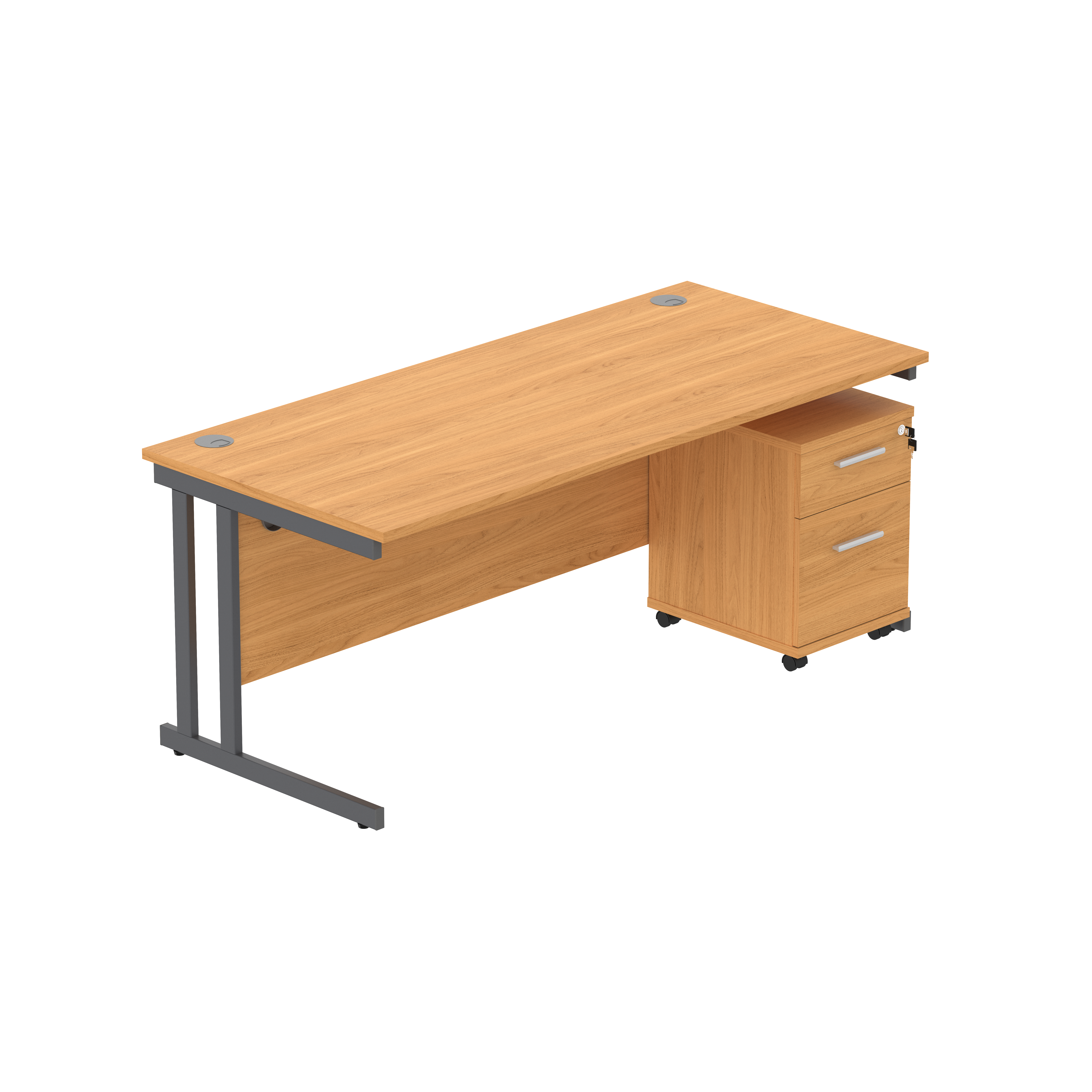 Double Upright Rectangular Desk + 2 Drawer Mobile Under Desk Pedestal (FSC) | 1800X800 | Norwegian Beech/Graphite thumbnail 2