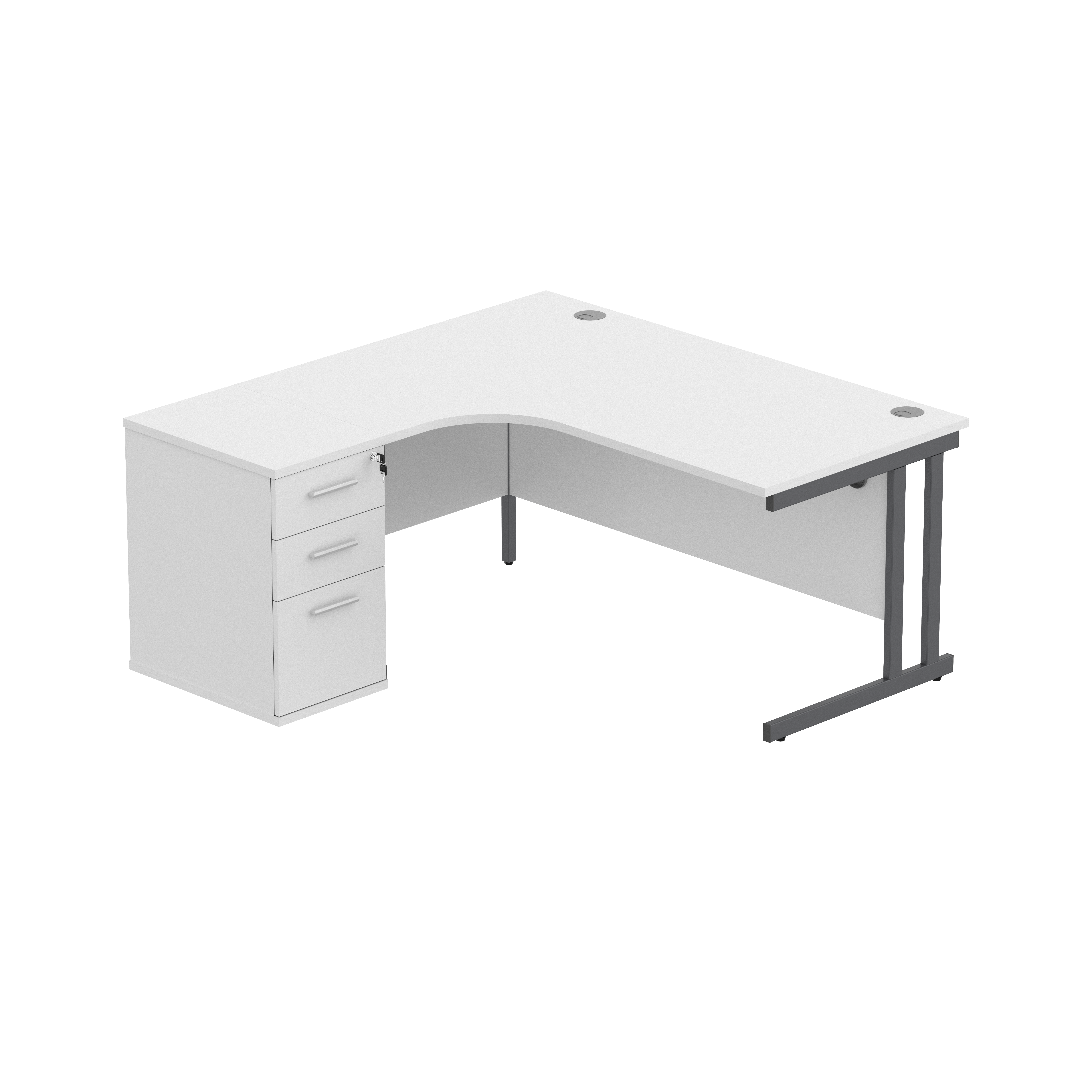 Double Upright Left Hand Radial Desk + Desk High Pedestal (FSC) | 600mm Deep Pedestal | 1600X1200 | Arctic White/Graphite