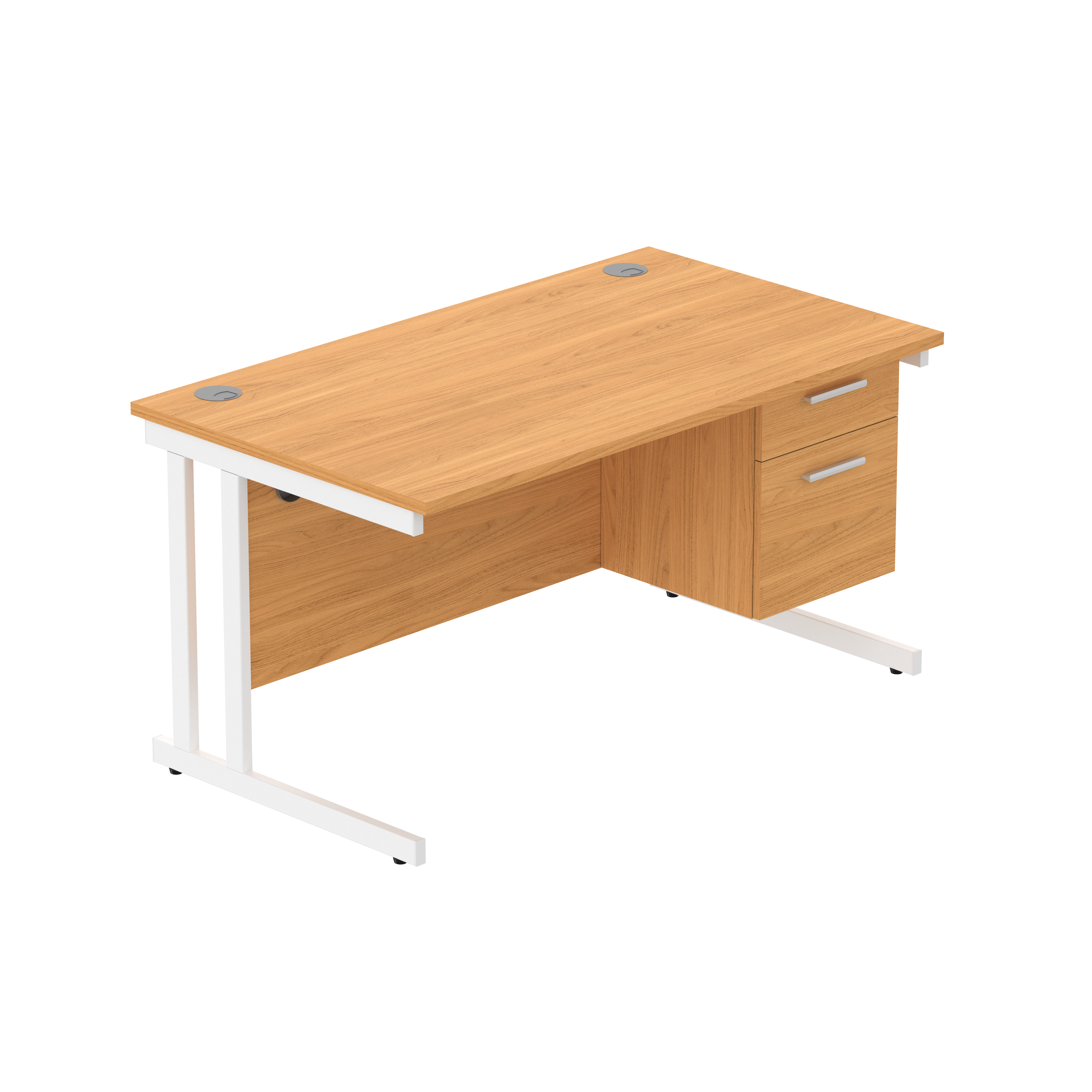 Office Rectangular Desk with Steel Double Upright Cantilever Legs + 2 Drawer Fixed Pedestal (FSC) | 1400X800 | Norwegian Beech/White thumbnail 2