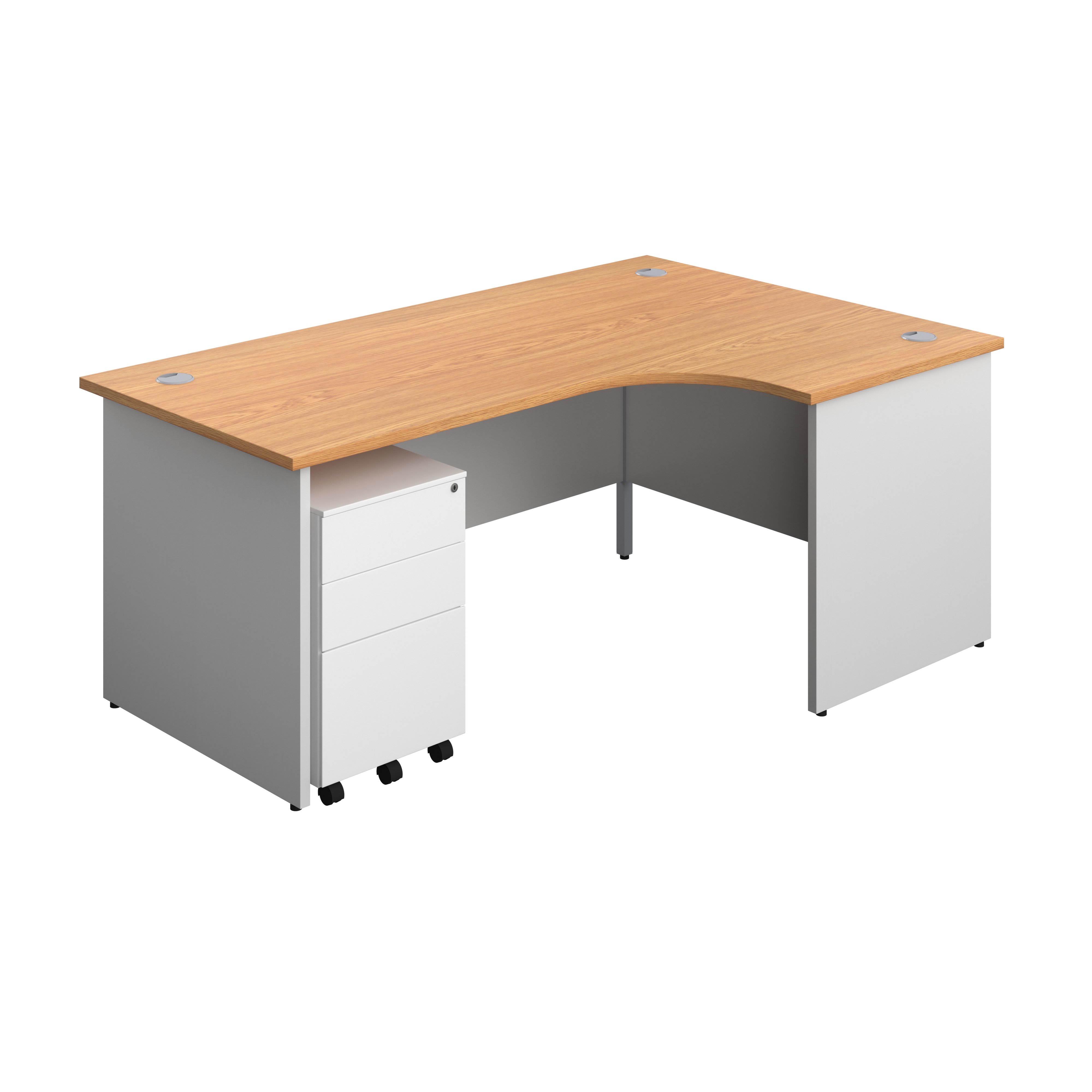 Panel Plus Right Radial Desk + 3 Drawer Steel Mobile Pedestal Bundle (FSC) | 1800X1200 | Nova Oak/White