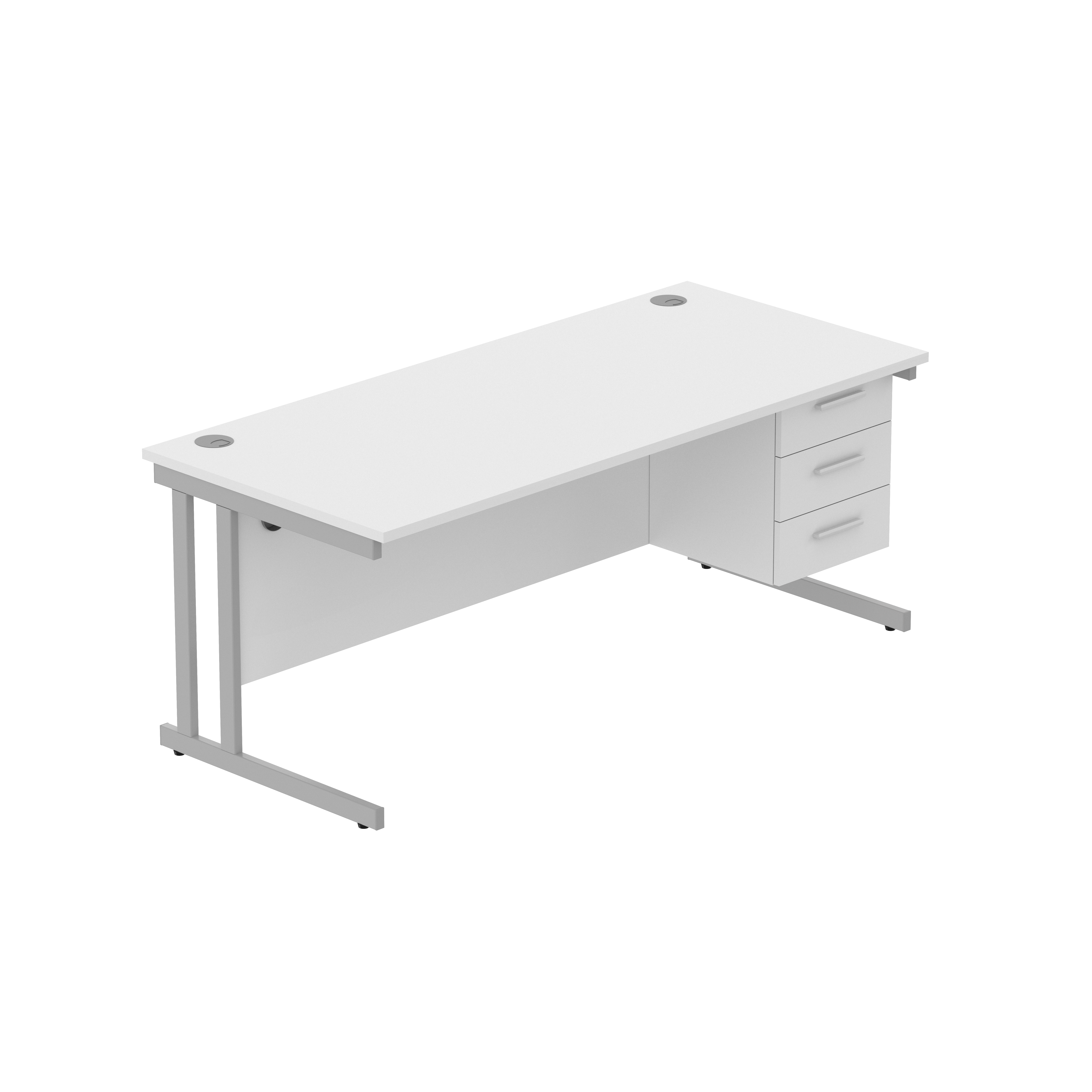 Office Rectangular Desk with Steel Double Upright Cantilever Legs + 3 Drawer Fixed Pedestal (FSC) | 1800X800 | Arctic White/Silver thumbnail 2