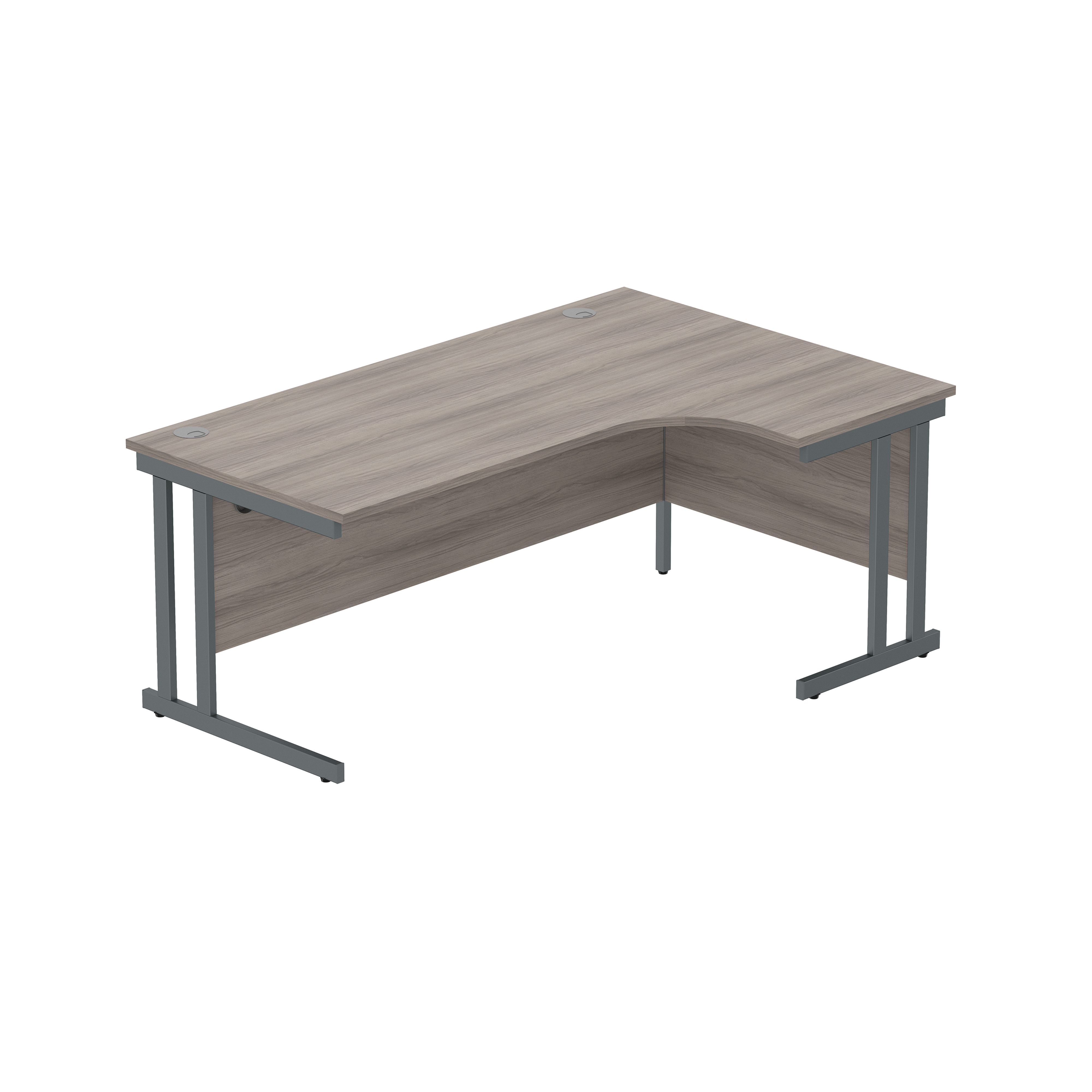 Office Right Hand Corner Desk with Steel Double Upright Cantilever Frame (FSC) | 1800X1200 | Grey Oak/Graphite