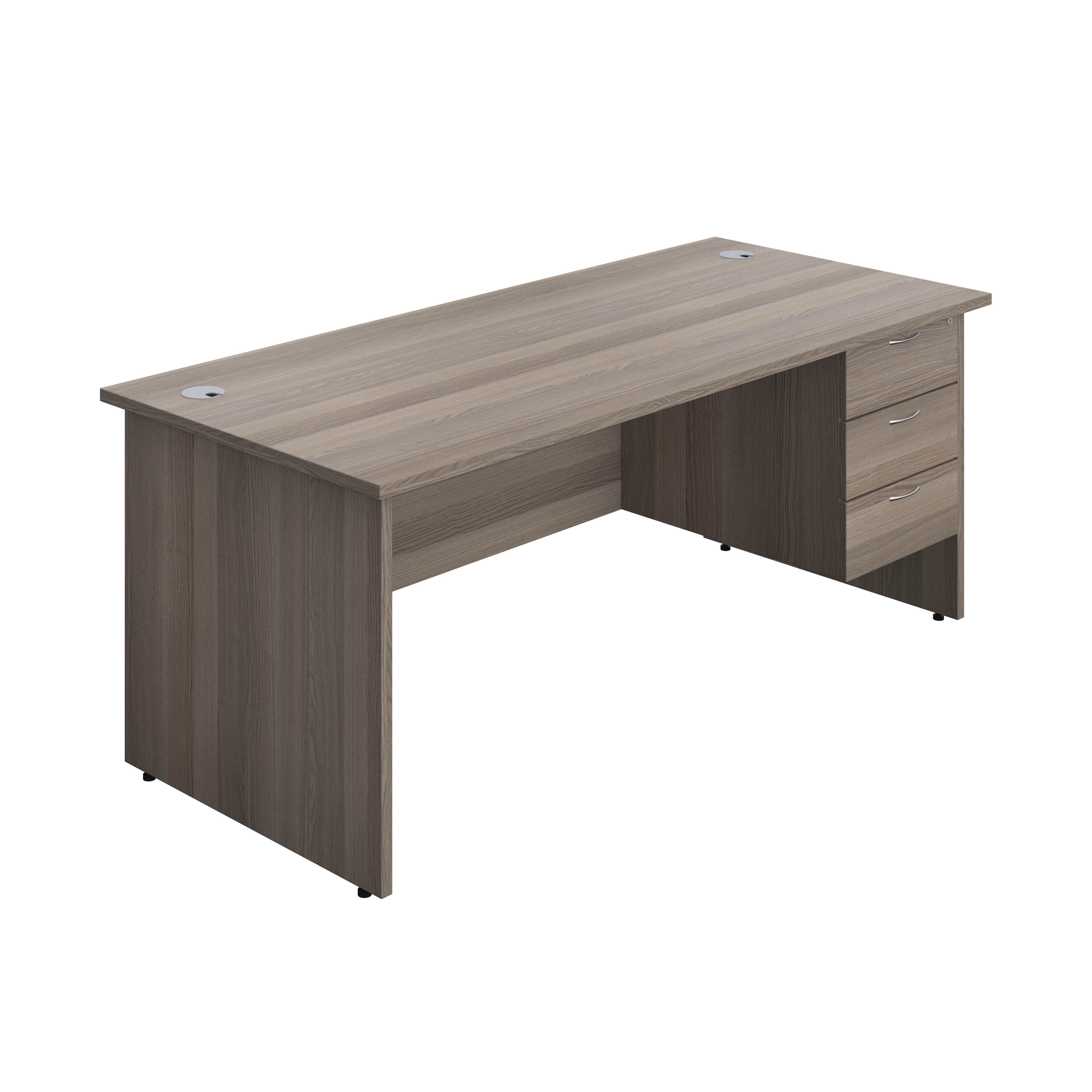 Panel Rectangular Desk + 3 Drawer Fixed Pedestal Bundle (FSC) | 1800X800 | Grey Oak/Grey Oak