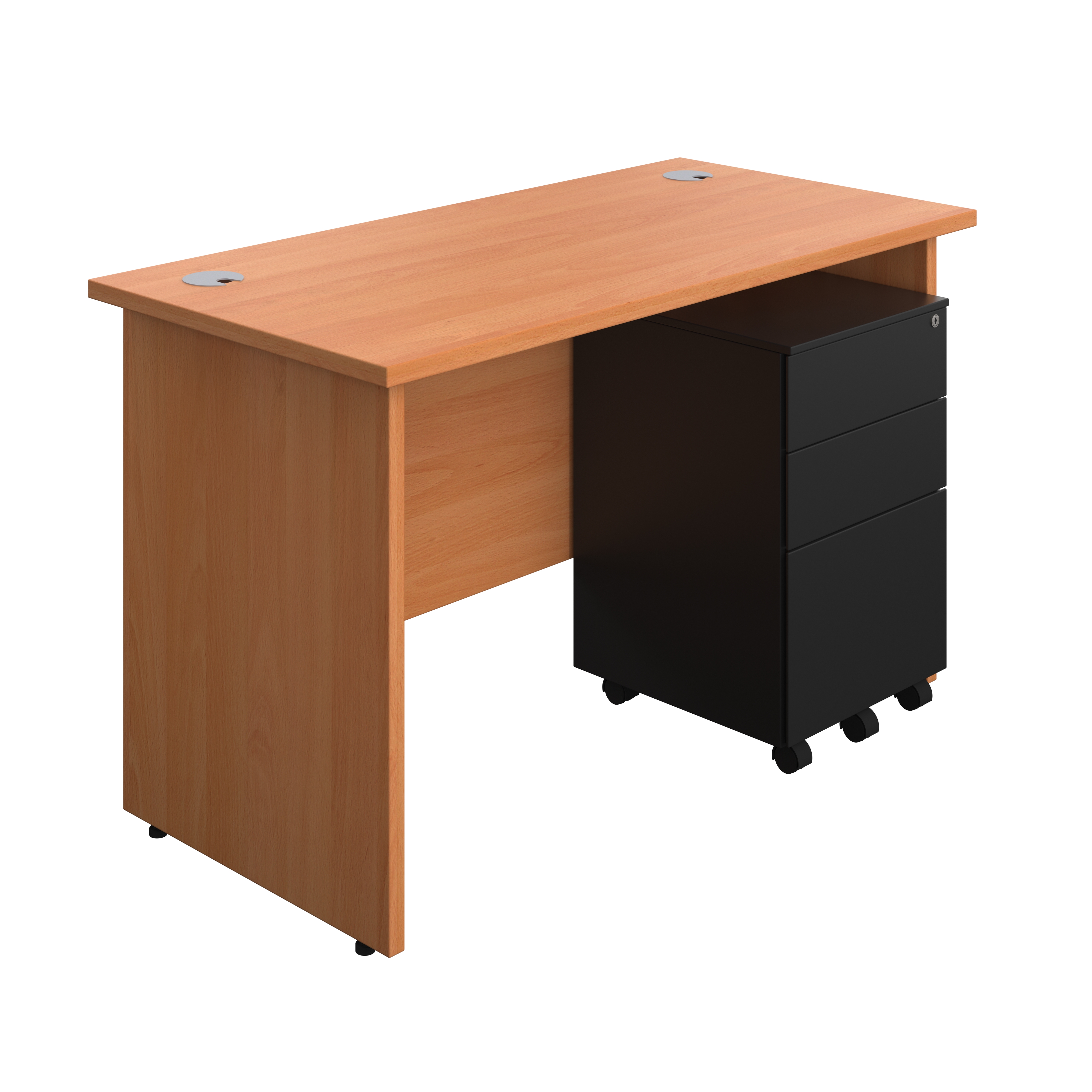 Panel Rectangular Desk + 3 Drawer Steel Pedestal Bundle (FSC) | 1200X600 | Beech/Black