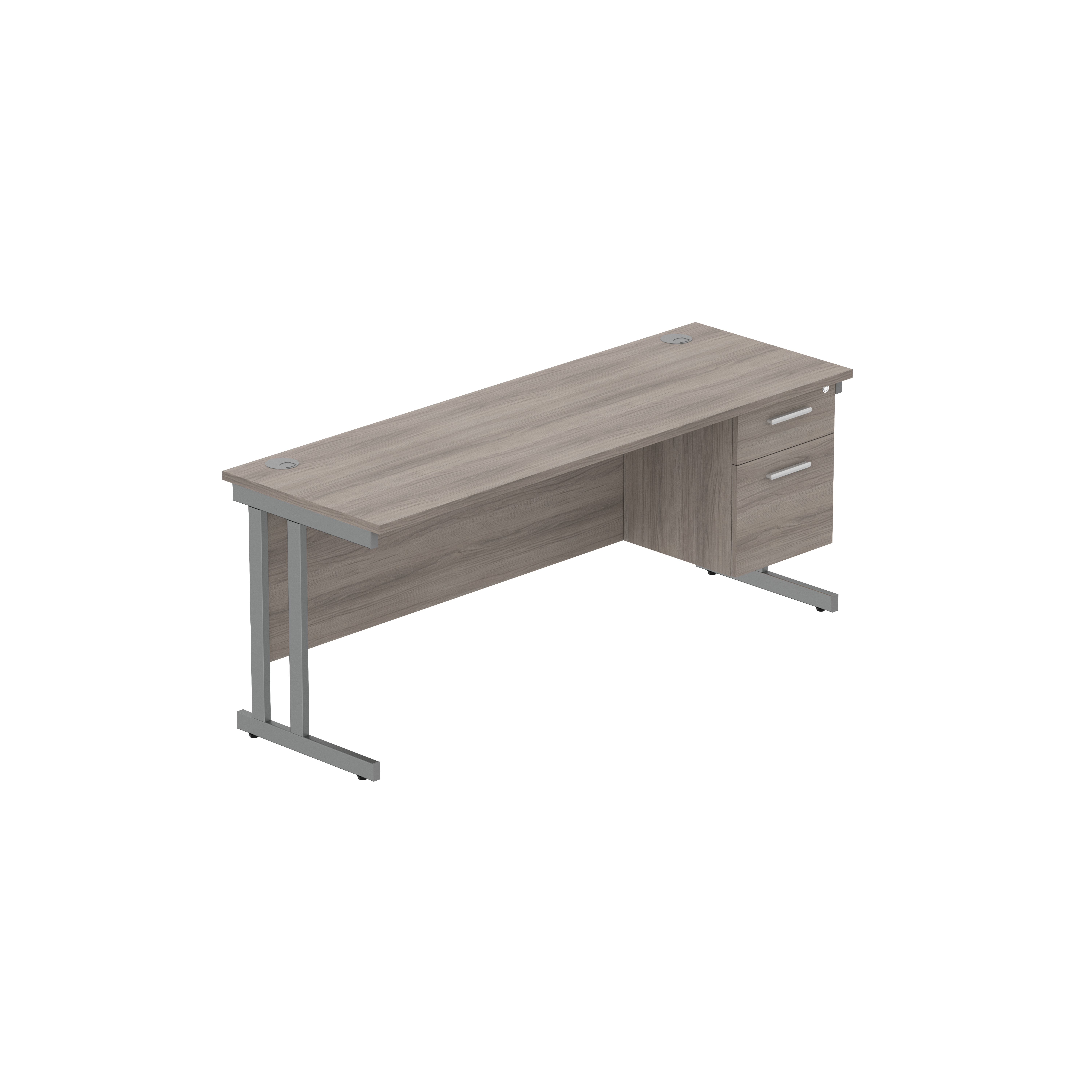 Office Rectangular Desk with Steel Double Upright Cantilever Legs + 2 Drawer Fixed Pedestal (FSC) | 1800X600 | Alaskan Grey Oak/Graphite