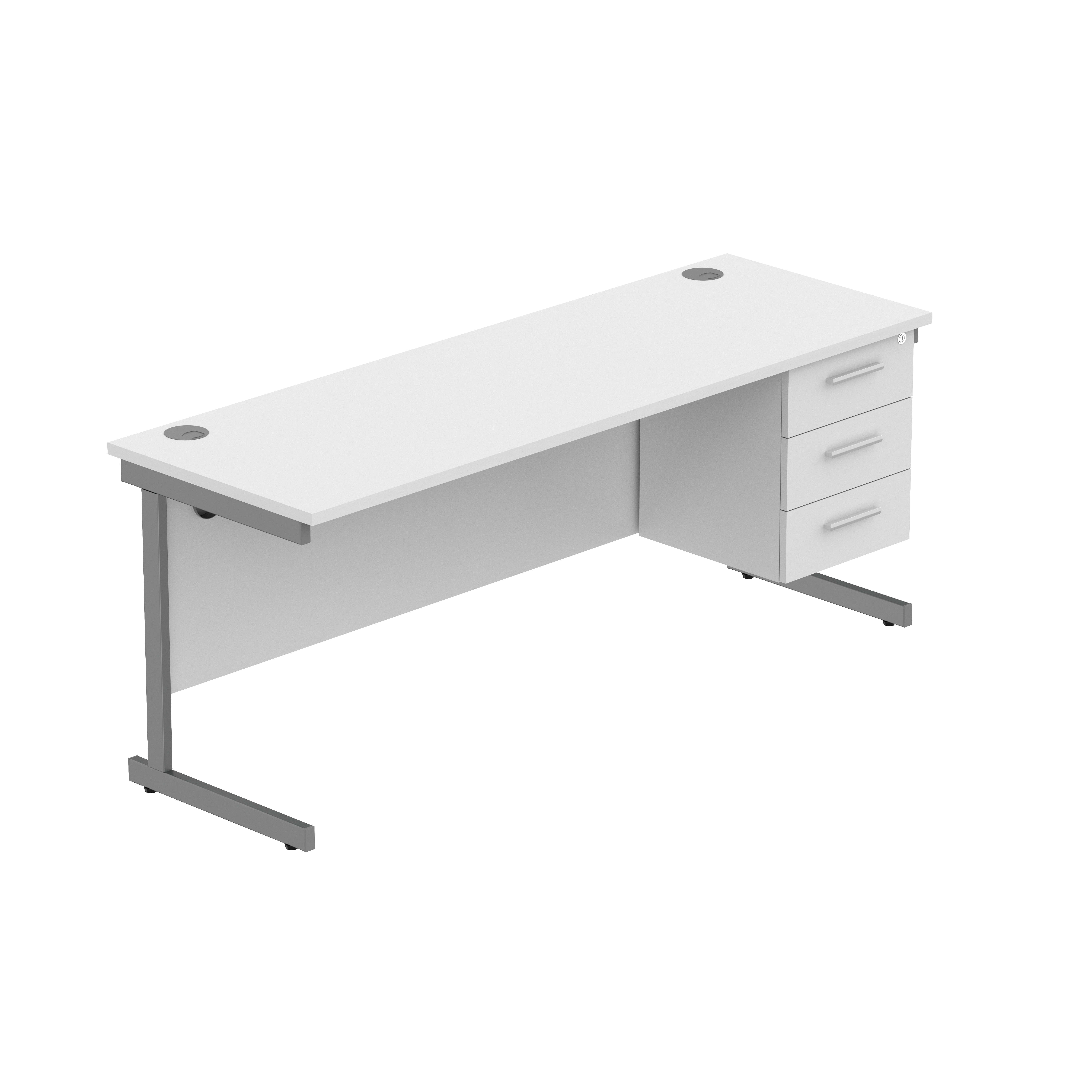 Office Rectangular Desk with Steel Single Upright Cantilever Legs + 3 Drawer Fixed Pedestal (FSC) | 1800X600 | Arctic White/Graphite