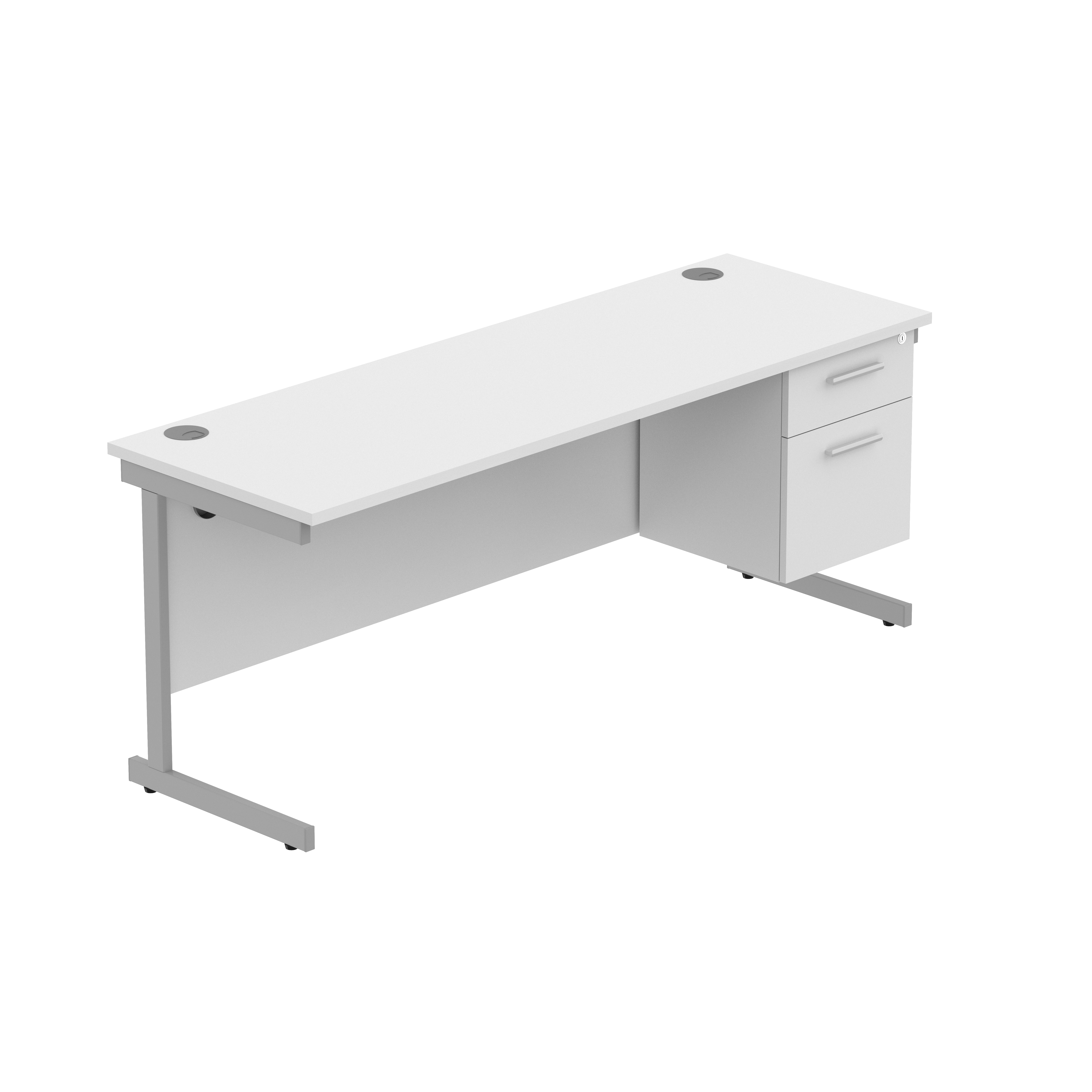 Office Rectangular Desk with Steel Single Upright Cantilever Legs + 2 Drawer Fixed Pedestal (FSC) | 1800X600 | Arctic White/Silver