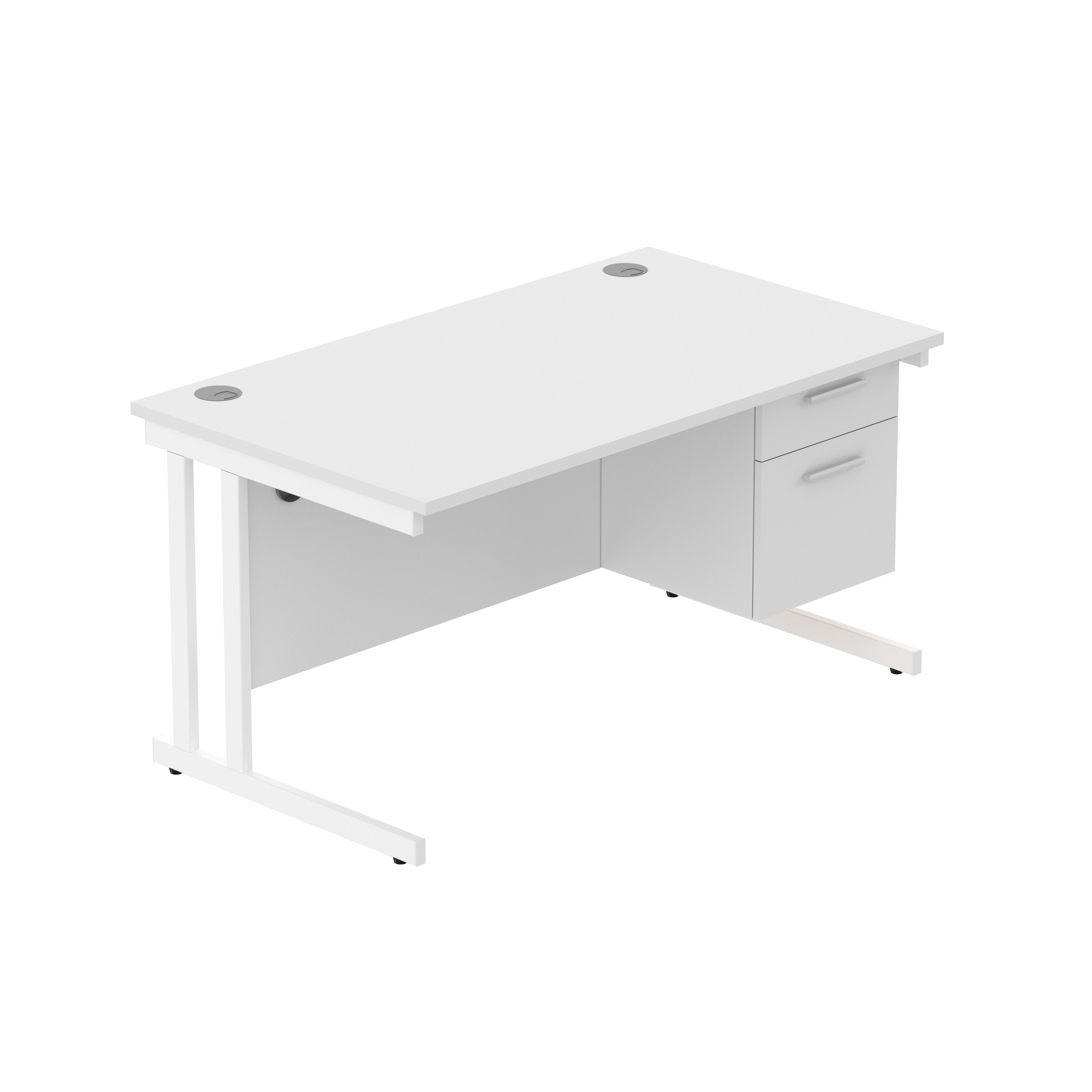 Office Rectangular Desk with Steel Double Upright Cantilever Legs + 2 Drawer Fixed Pedestal (FSC) | 1400X800 | Arctic White/White thumbnail 2
