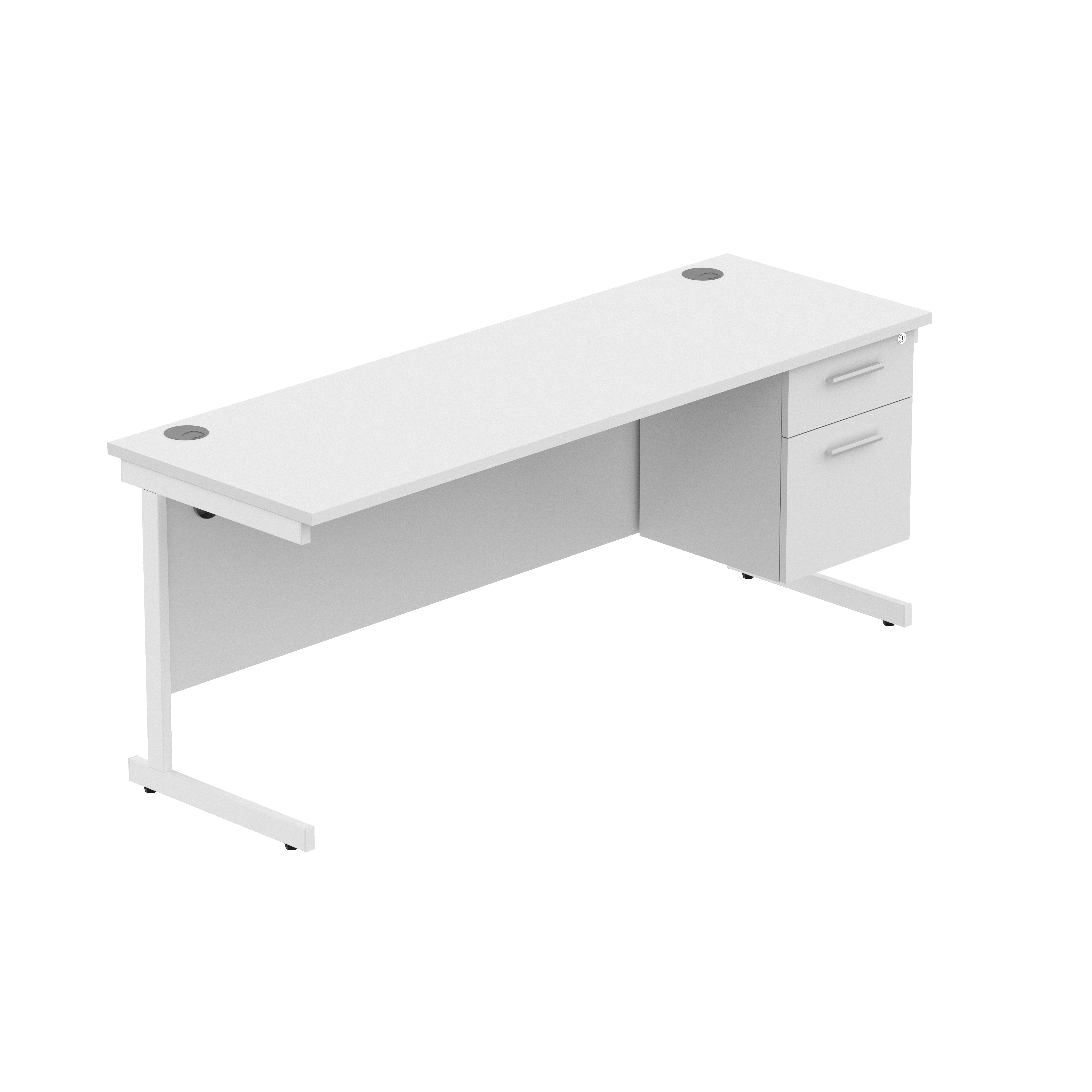 Office Rectangular Desk with Steel Single Upright Cantilever Legs + 2 Drawer Fixed Pedestal (FSC) | 1800X600 | Arctic White/White