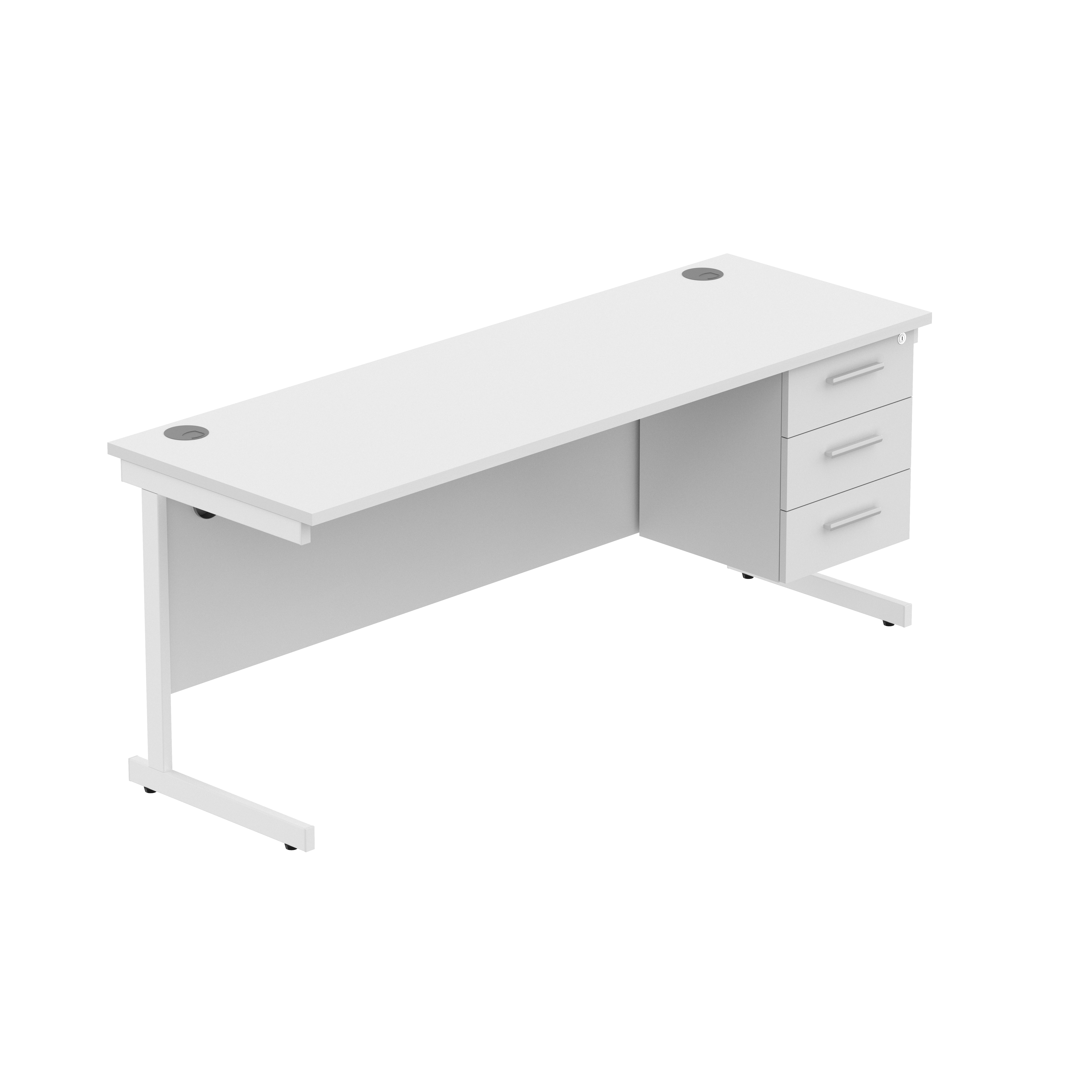 Office Rectangular Desk with Steel Single Upright Cantilever Legs + 3 Drawer Fixed Pedestal (FSC) | 1800X600 | Arctic White/White